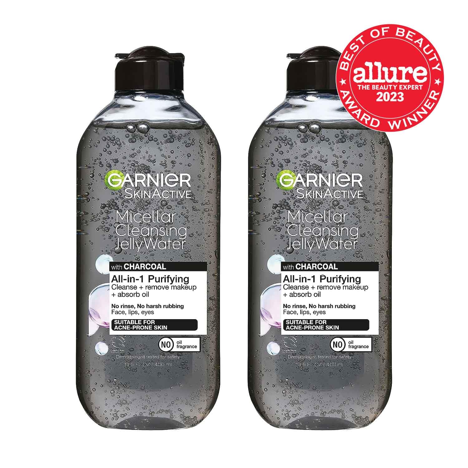 Garnier Skinactive Micellar Cleansing Jelly Water with Charcoal - Purifying All-in-One Facial Cleanser for Oily & Acne-Prone Skin, 2 Pack - Perfect for Travel & Daily Deep Cleansing Routine
