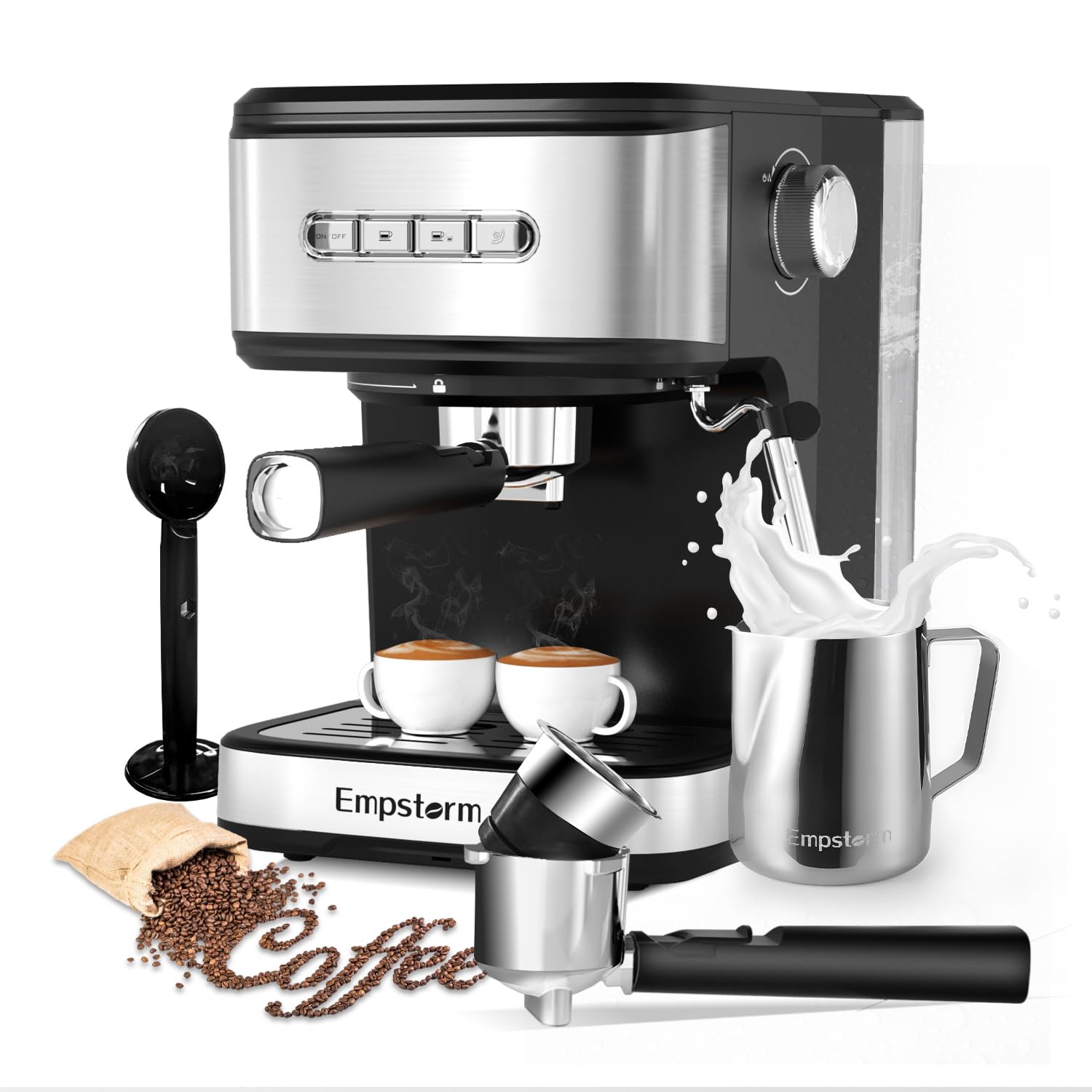 20 Bar Espresso Machine with Milk Frother - 2 in 1 Coffee Maker for Latte & Cappuccino, Compatible with Powder & Capsules, 50oz Removable Water Tank - Perfect for Home Baristas & Coffee Lovers (Ideal for Morning Brews, Entertaining Guests & Cafe-Style Drinks at Home)