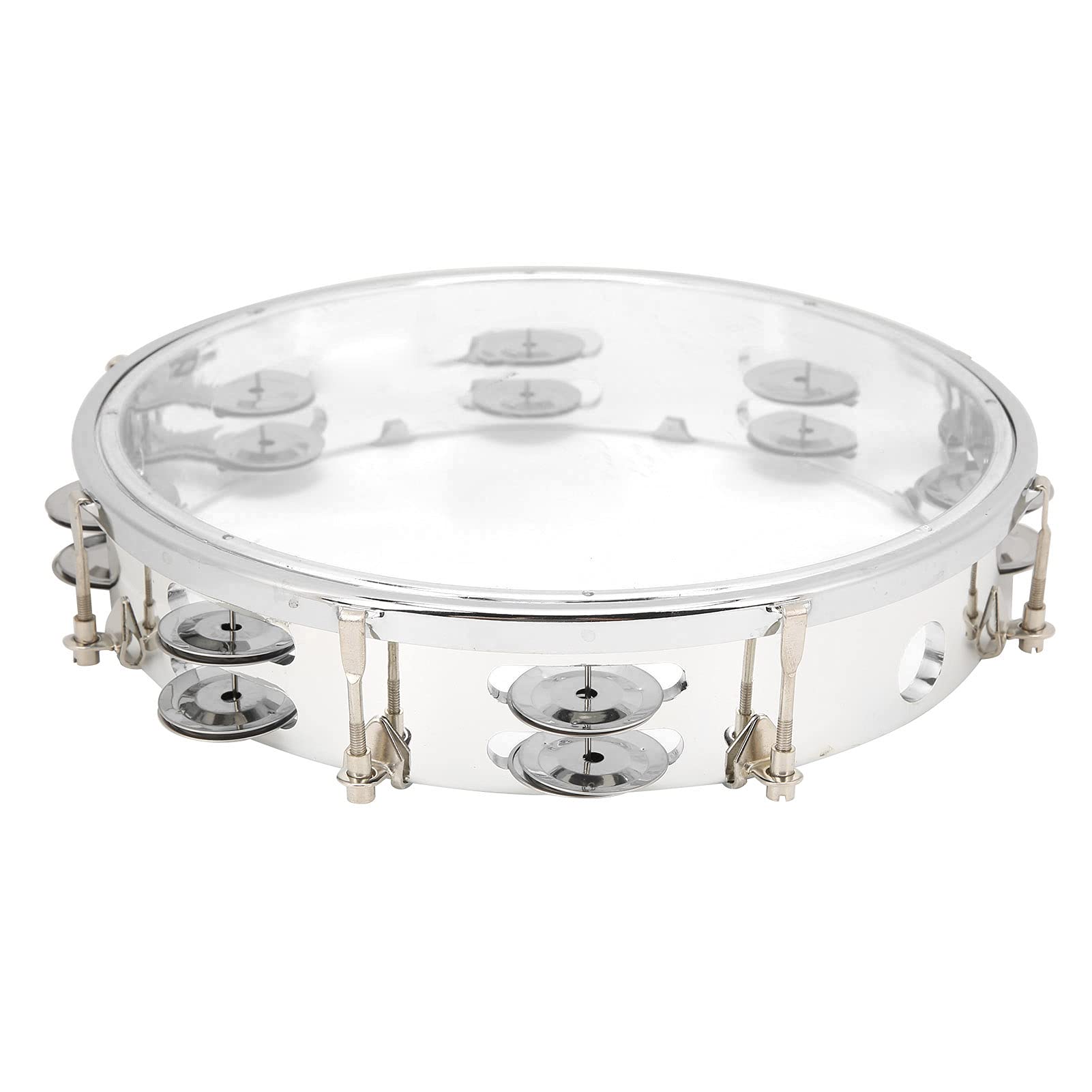 10 Inch Professional Tambourine for Adults - Double Row Metal Jingles Handheld Percussion Instrument with Clear Acrylic Head - Perfect for Music Education, Classroom, Church Worship & Live Performances