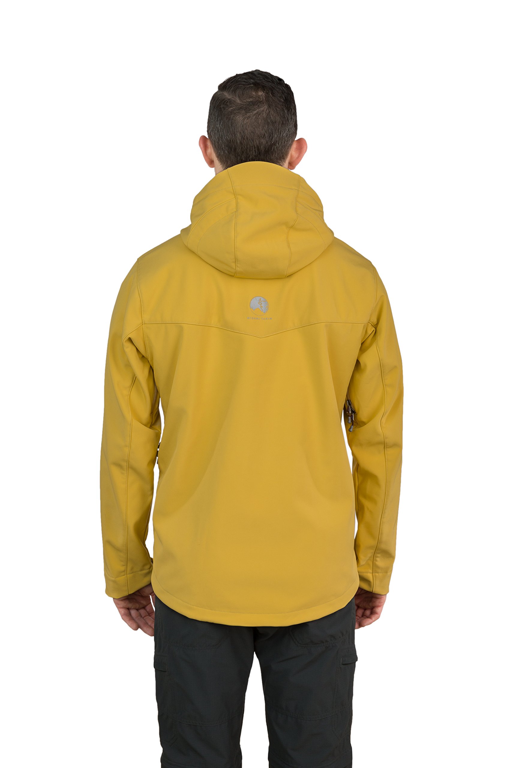 Qaras Men's Mustard Yellow Fleece-Lined Soft Shell Jacket - Waterproof, Windproof, High Loft - Large Size for Outdoor Hiking, Camping & Winter Activities