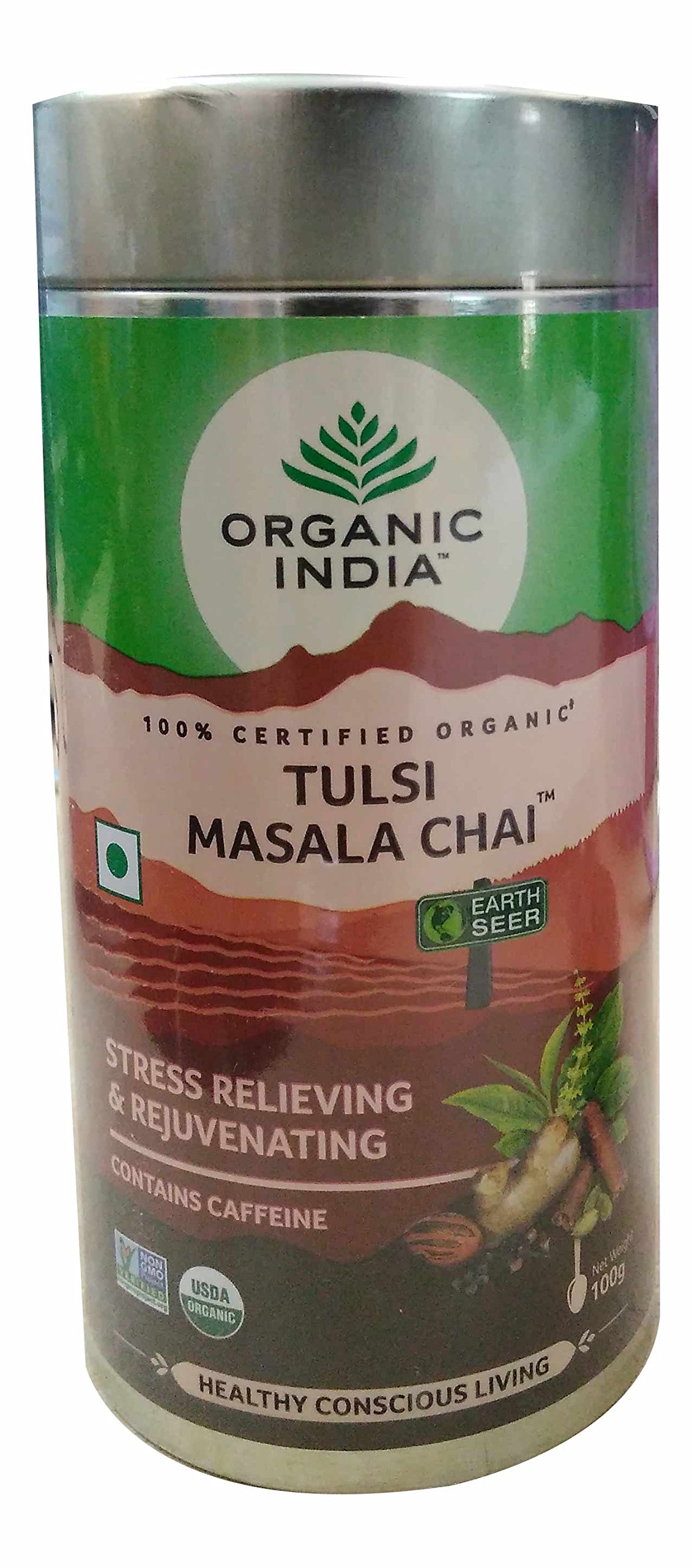 Organic India Tulsi Chai Masala Tea - 100g (Pack of 2) | Herbal Ayurvedic Spiced Tea Blend | Perfect for Relaxation, Immunity & Morning Energy Boost