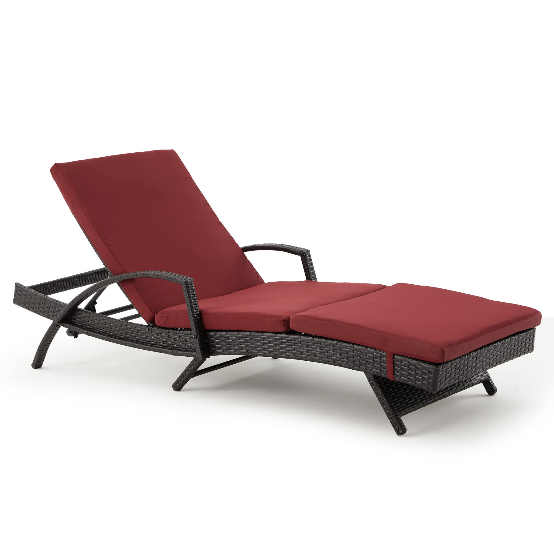 GYUTEI Adjustable Chaise Lounge Chair with Thickened Cushion - 5-Position Reclining Outdoor Beach Chair for Backyard, Poolside, Patio & Porch - Anti-Slip Feet, Wine Red - Perfect for Sunbathing, Relaxing & Outdoor Lounging