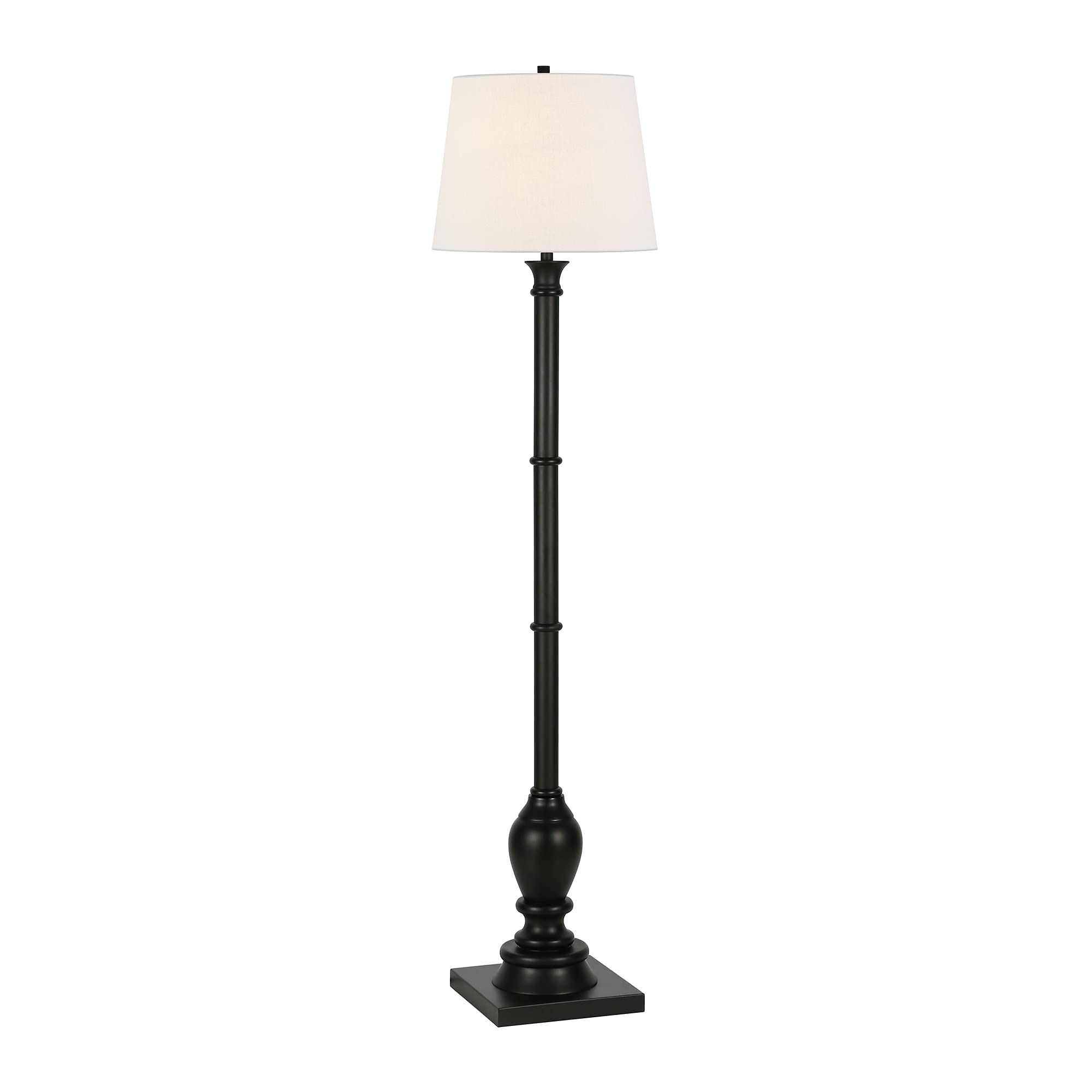 Henn&Hart Farmhouse Floor Lamp with Fabric Shade - Blackened Bronze Finish for Living Room, Bedroom, Office | Rustic Home Decor Lighting for Reading & Relaxation
