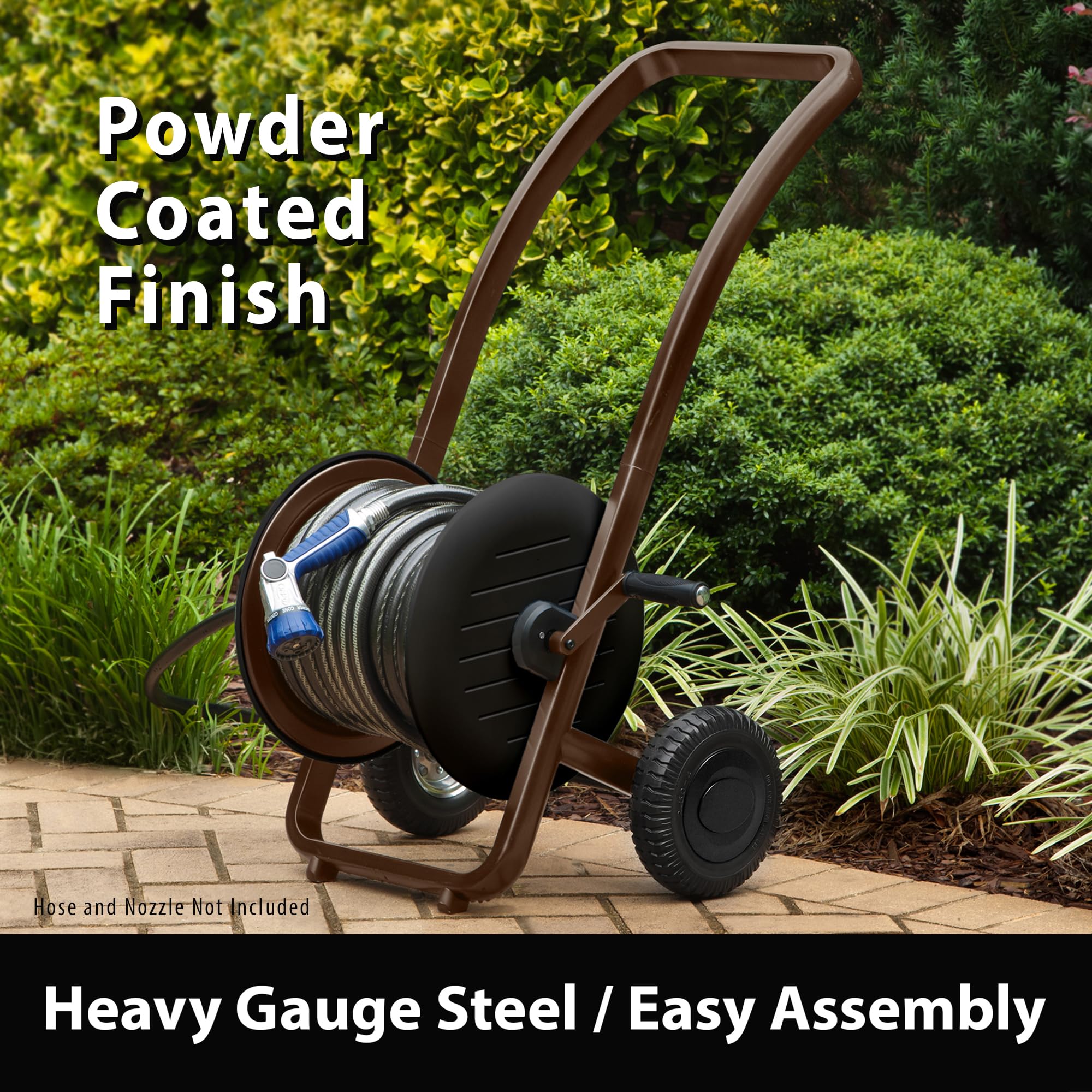 Liberty Garden 303 Two Wheel Heavy Duty Hose Cart - Bronze/Black Outdoor Watering Solution for Garden, Lawn & Yard Maintenance