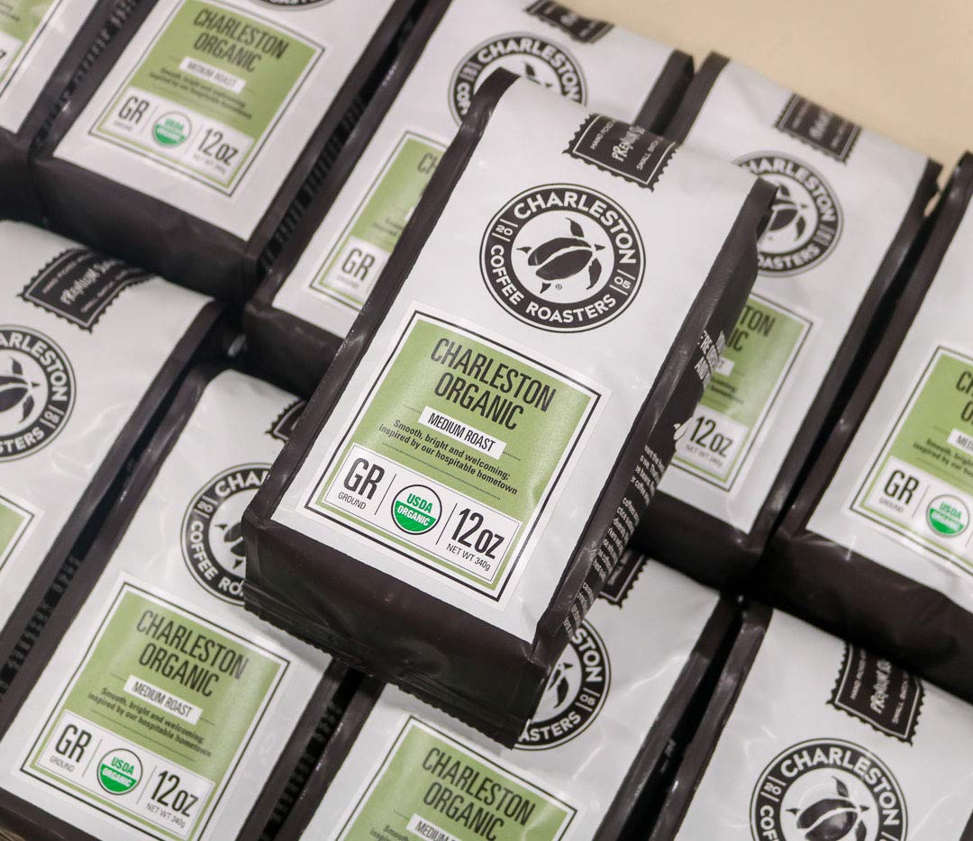 Charleston Coffee Roasters Organic Whole Bean Coffee - Premium Hand Picked Slow Roasted Specialty Coffee Beans, Medium Roast, 12oz (6 Pack) - Perfect for Home Brewing, Office Use & Gifts