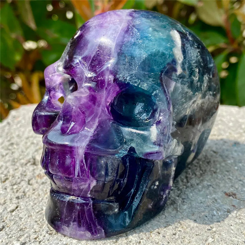 Natural Fluorite Skull Crystal - Hand Carved Healing Stone for Reiki, Meditation & Energy Work - Unique Office Decor & Spiritual Gift for Home, Yoga Studio or Meditation Space