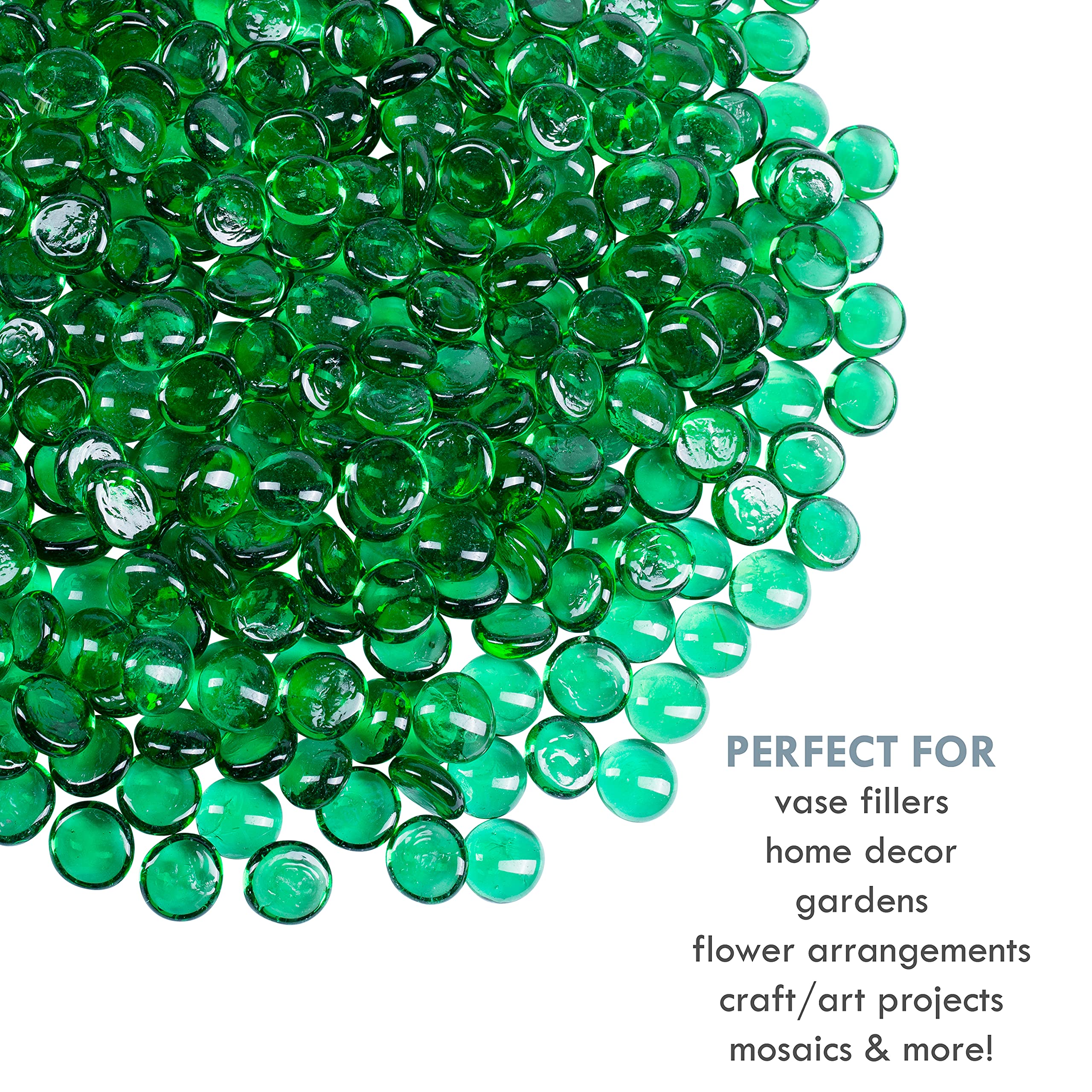 Galashield Green Flat Glass Marbles for Vases - 1 LB (Approx. 100 Pieces) - Decorative Glass Gems, Beads & Pebbles for Vase Fillers, Floral Arrangements, Home Decor and DIY Crafts