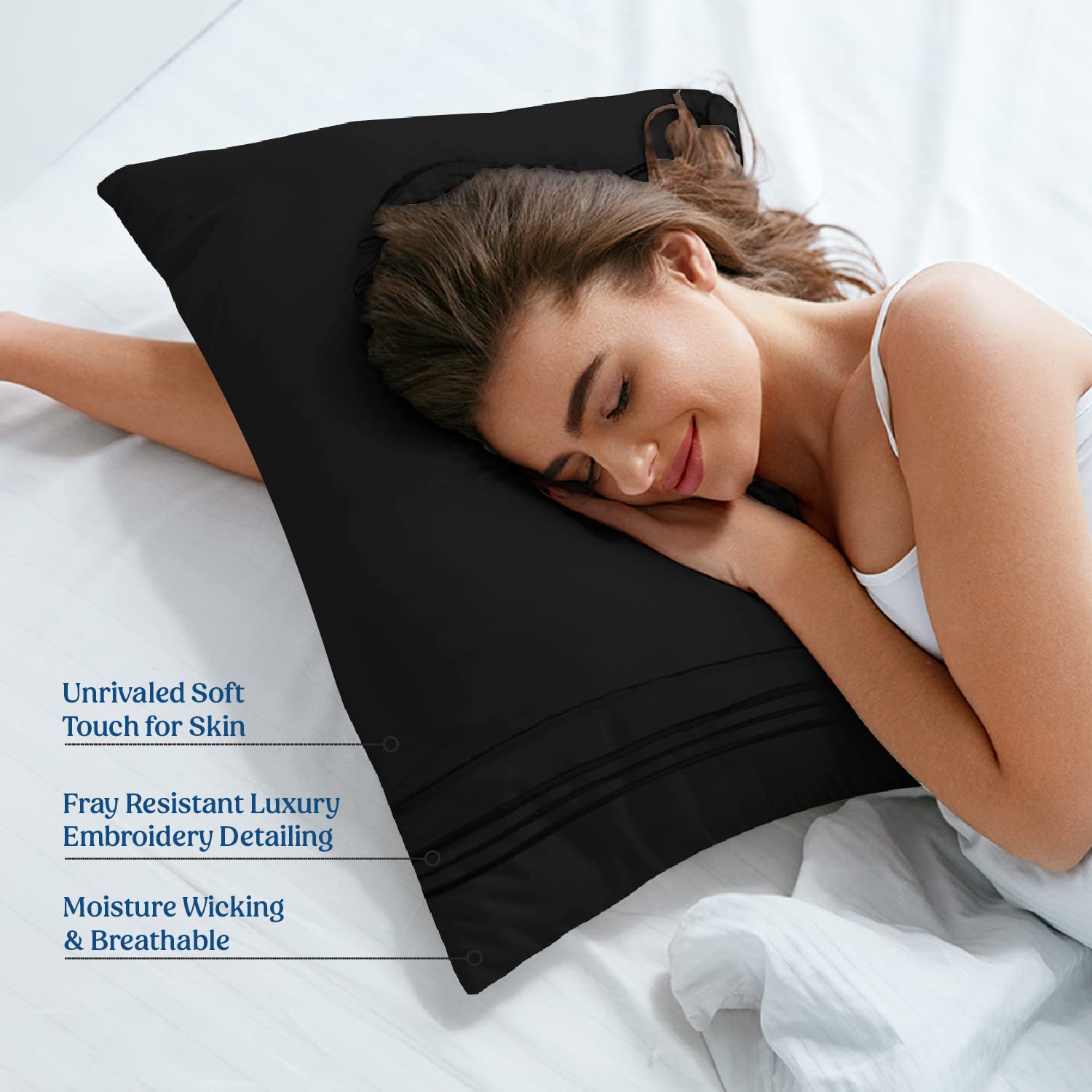 Hannah Premium King Size Pillowcases Set of 2 - Soft Brushed Microfiber Black Pillow Covers with Envelope Closure (20x40 Inches) - Breathable Bedding for Home, Hotel & Guest Room
