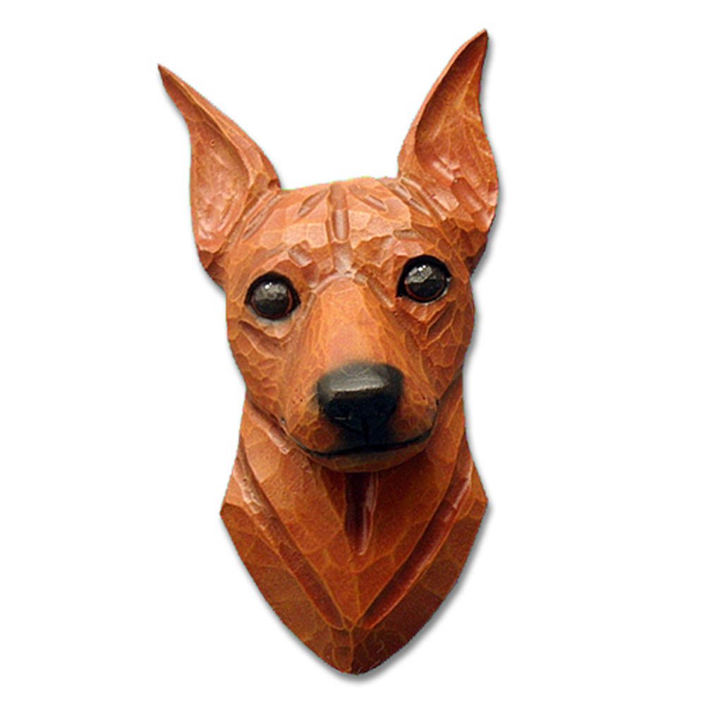 Miniature Pinscher Dog Head Plaque Figurine - Red Ceramic Wall Decor | Perfect for Pet Lover Gifts, Home Office Decor & Dog Breed Collectors