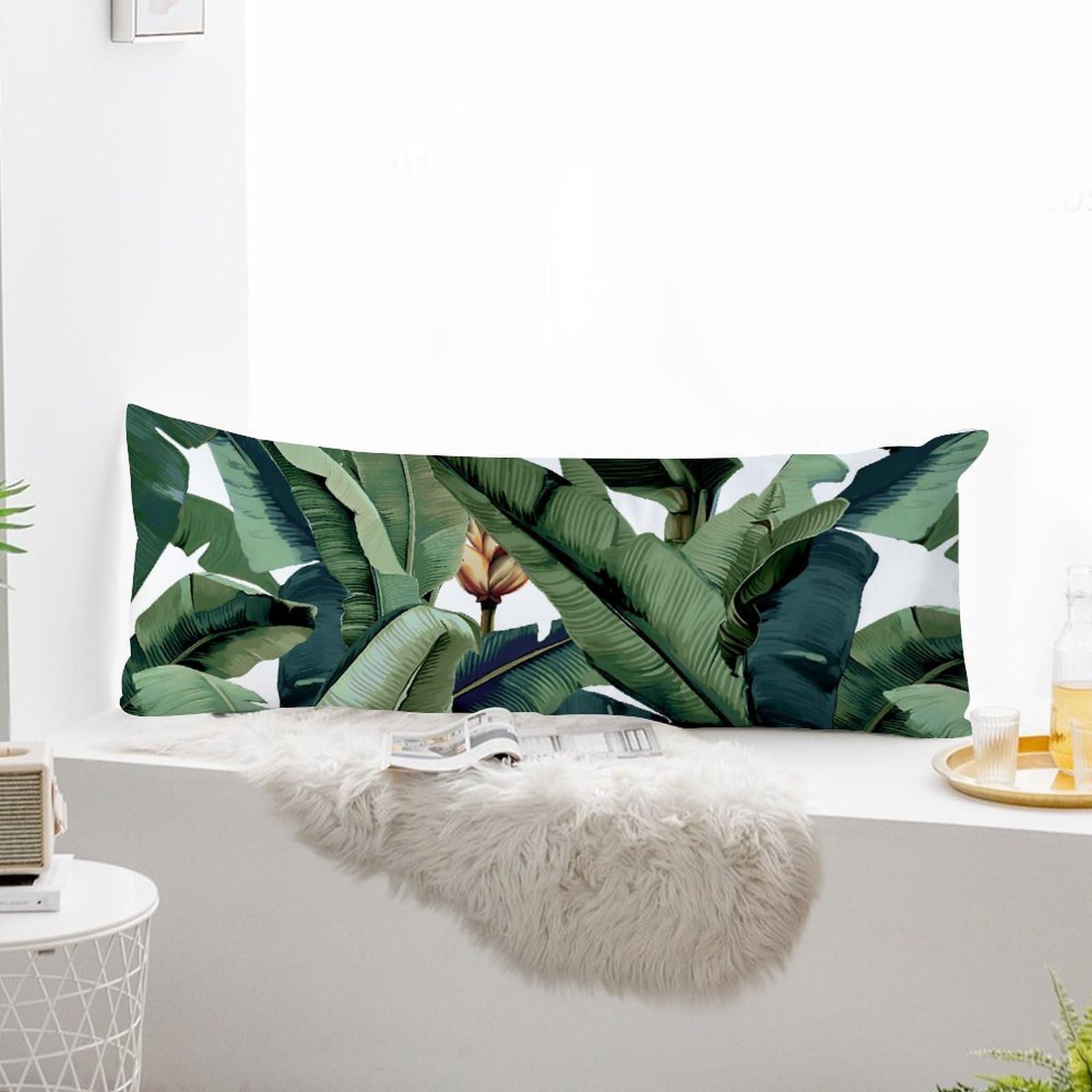 Banana Leaves Palm Body Pillow Cover 20x54 Inches - Soft Hypoallergenic Pillowcase with Hidden Zipper for Hair & Skin Protection - Perfect for Bedroom, Sofa, Travel & Anime Enthusiasts