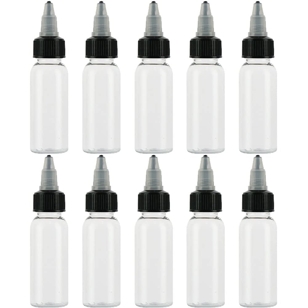30ml Plastic Squeeze Bottles 10 Pack - Clear Twist Cap Dispensing Bottles for Ink, Liquid Oils, Gels & Glue - Perfect for DIY Crafts, Art Supplies & Kitchen Use