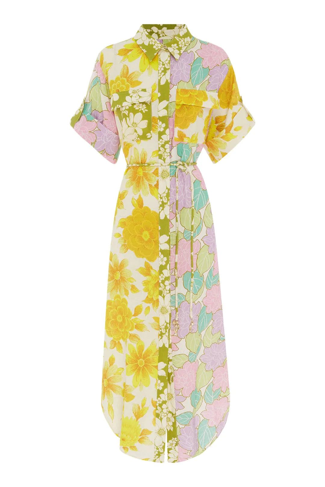 ELORA Patchwork Shirtdress for Women - Stylish Floral Print Long Sleeve Button Down Dress - Perfect for Office, Date Night & Spring Outfits