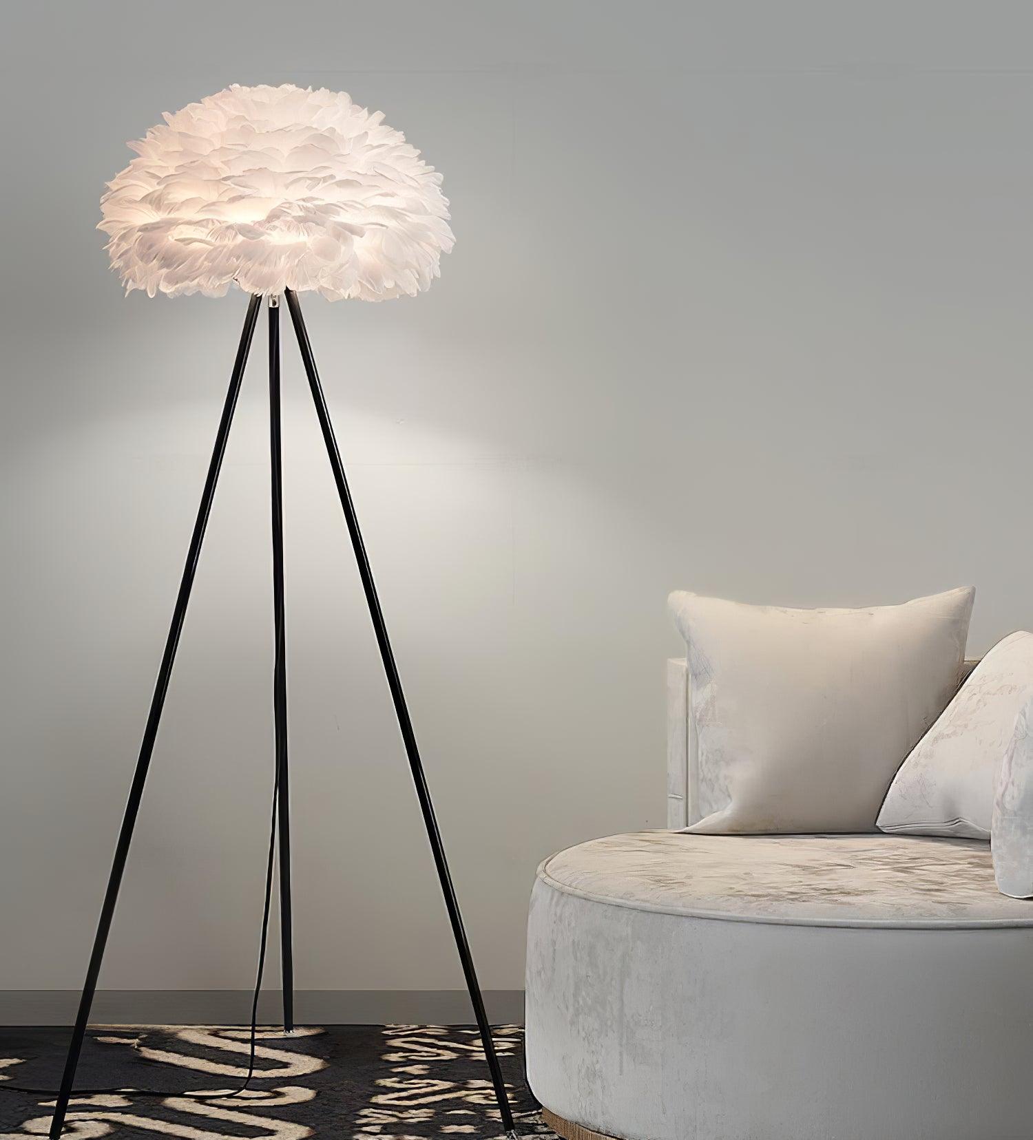 Eos Feather Floor Lamp - Modern LED Standing Light with Adjustable Brightness for Living Room, Bedroom & Office Decor