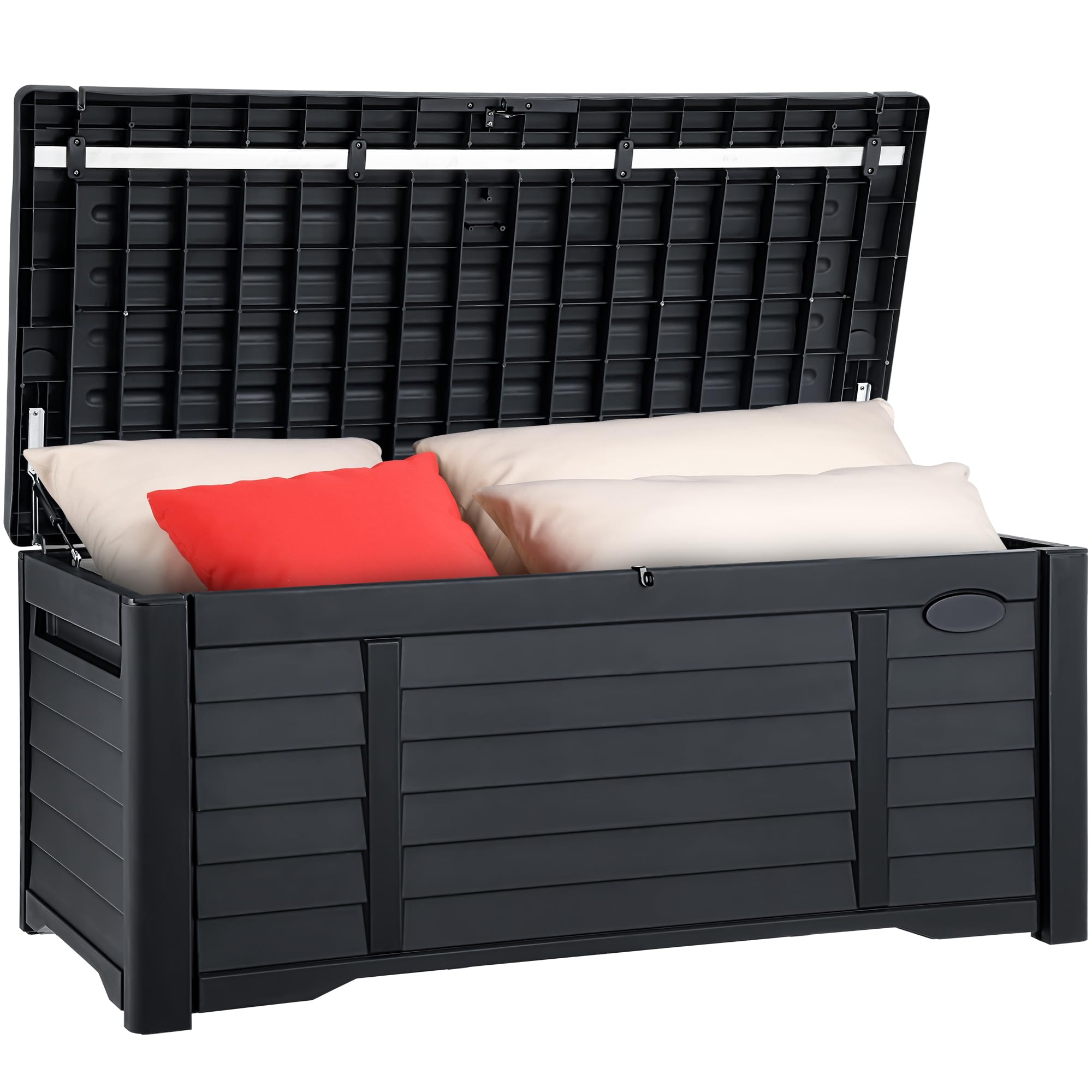 YITAHOME 120 Gallon Large Outdoor Storage Deck Box with Waterproof Cushion & Lockable Lid - Patio Furniture for Pool Supplies, Garden Tools, Cushion Storage - Durable Resin Material in Black - Perfect for Backyard, Deck, and Poolside Organization