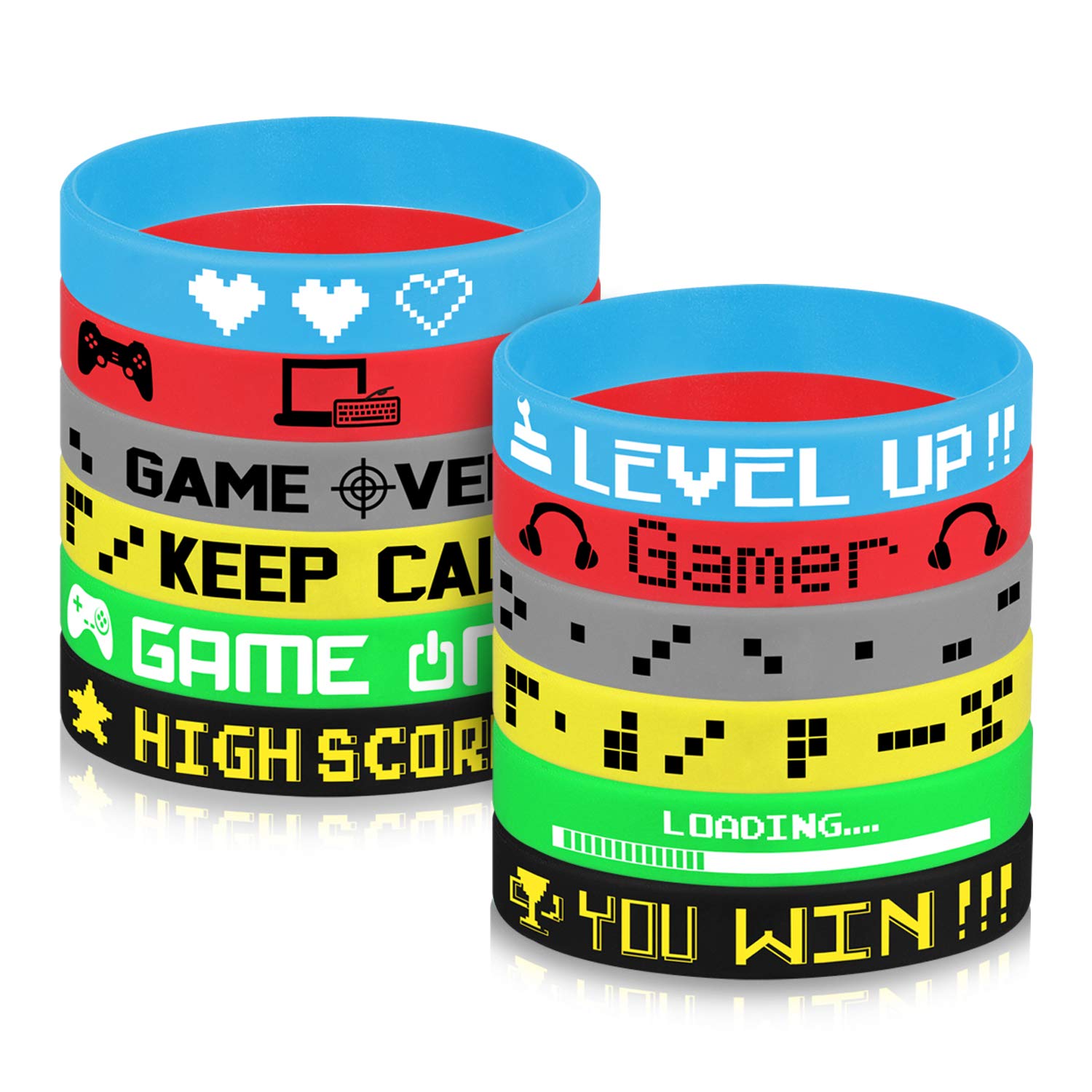 TUPARKA 36 Pcs Video Game Themed Silicone Wristbands - 6 Colorful Styles for Birthday Parties, Baby Showers & Gaming Events - Perfect Party Favors & Giveaways for Kids & Adults