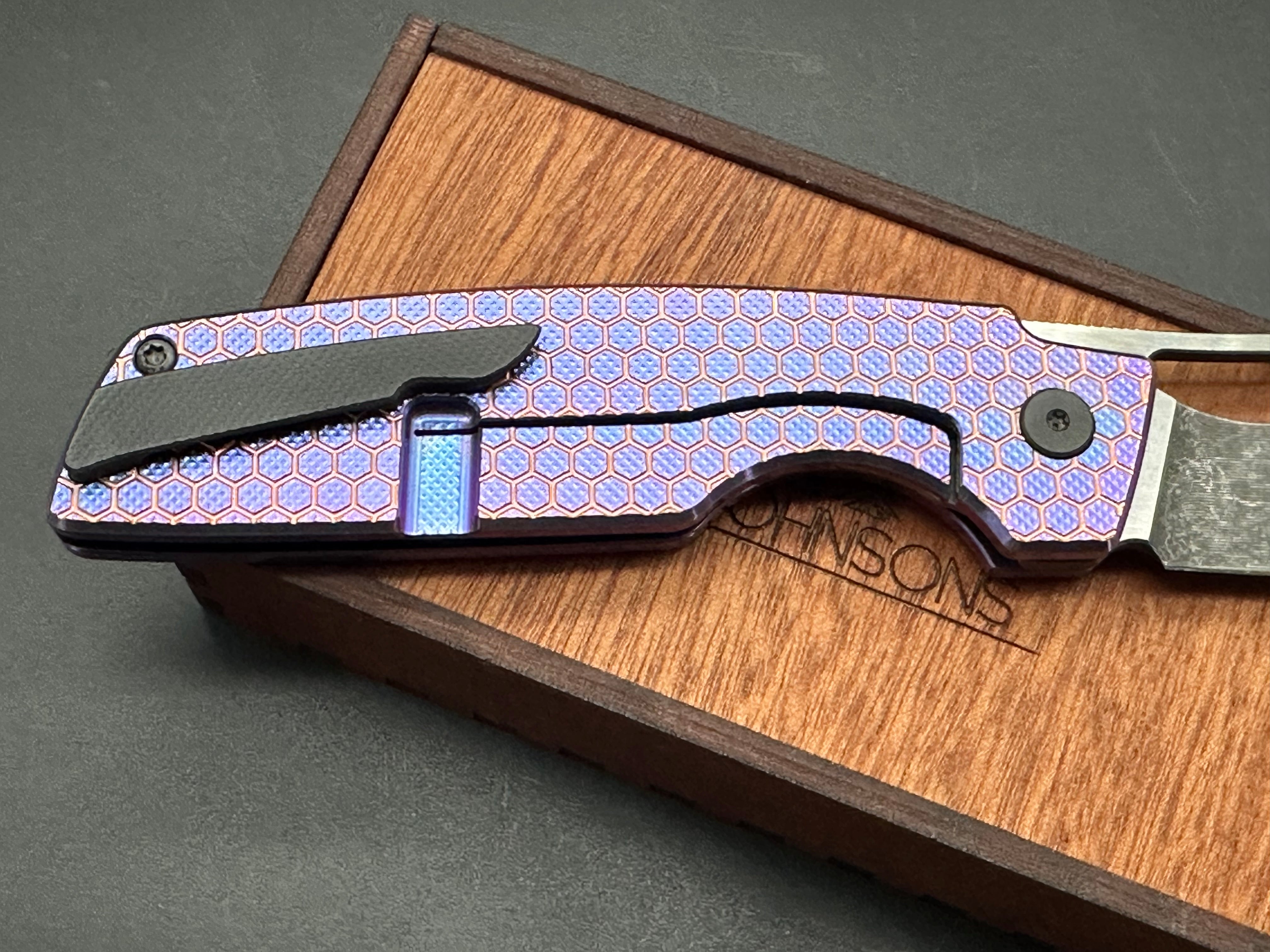 Rob Johnson Cedar 76V Folding Knife - Purple Titanium Handle with Rose Gold Hardware & M390 Acid Washed Blade - EDC, Outdoor, Camping, Survival, Hunting, Gift for Men