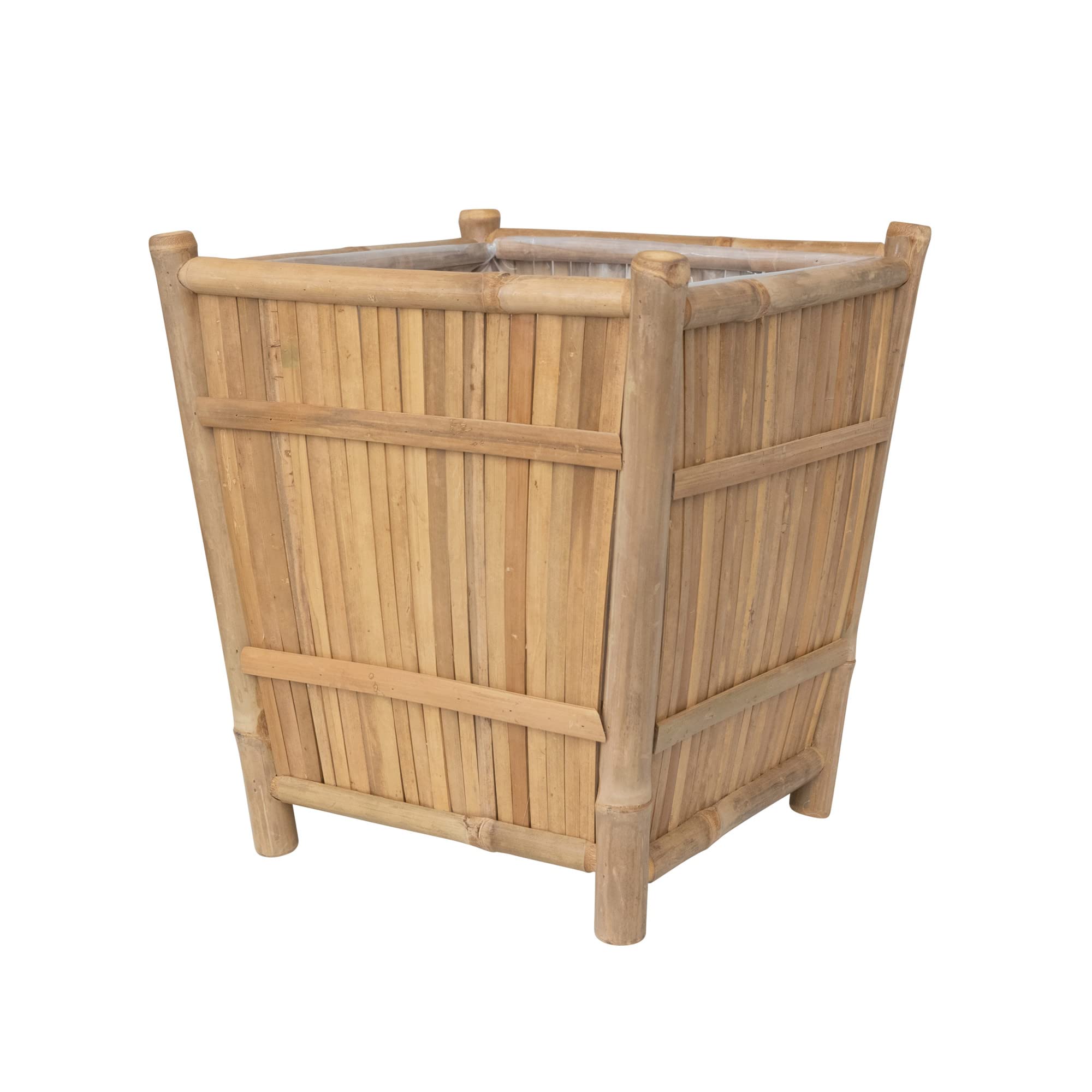 Handmade Bamboo Planter with Plastic Liner - 17x17x18 Inch Natural Indoor/Outdoor Plant Pot for Home Garden Decor | Perfect for Patio, Balcony & Living Room