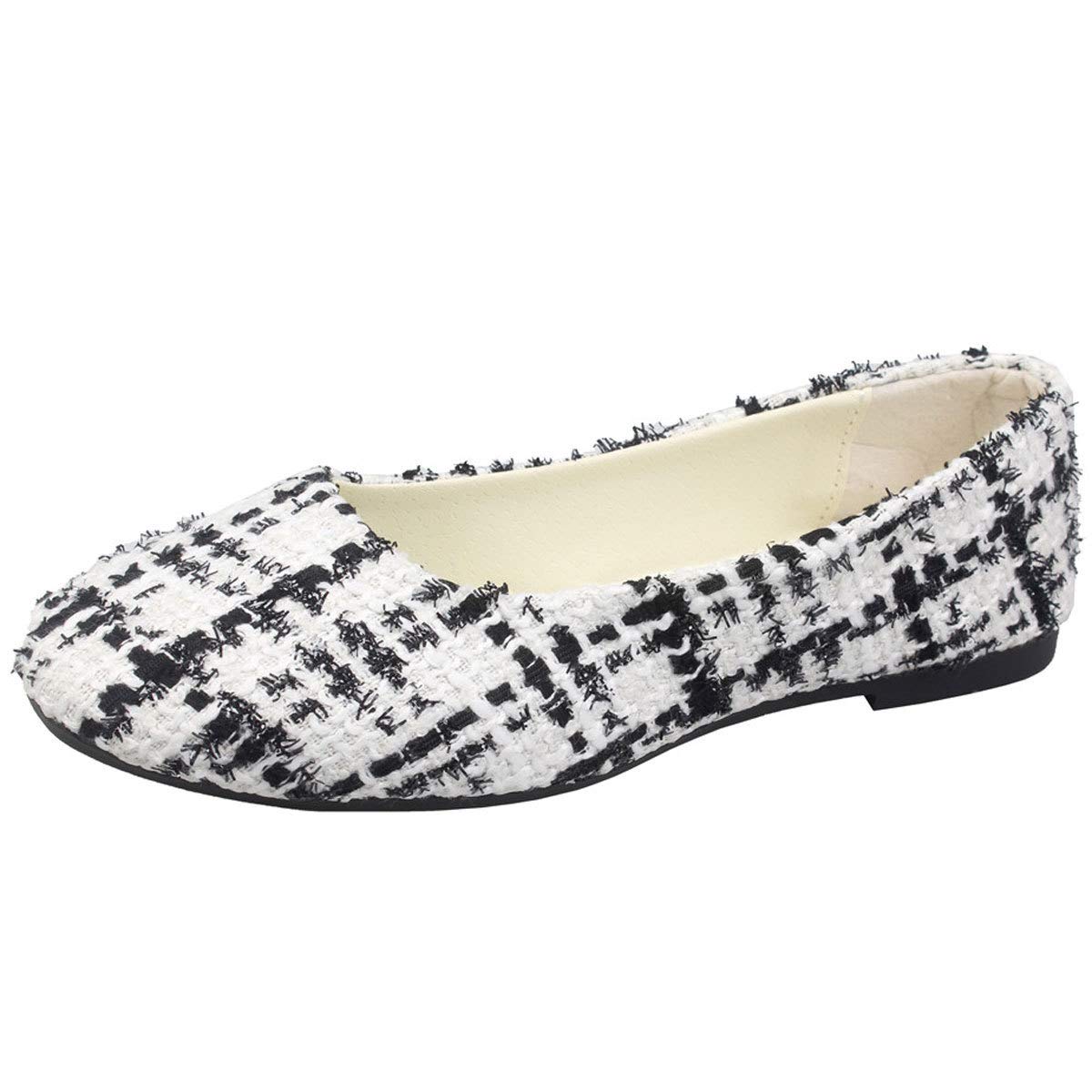 SAILING LU Women's Square Toe Ballet Flats - Plaid Oxford Slip-On Loafers for Work, Office & Casual Outfits | Comfortable Dress Shoes for Women