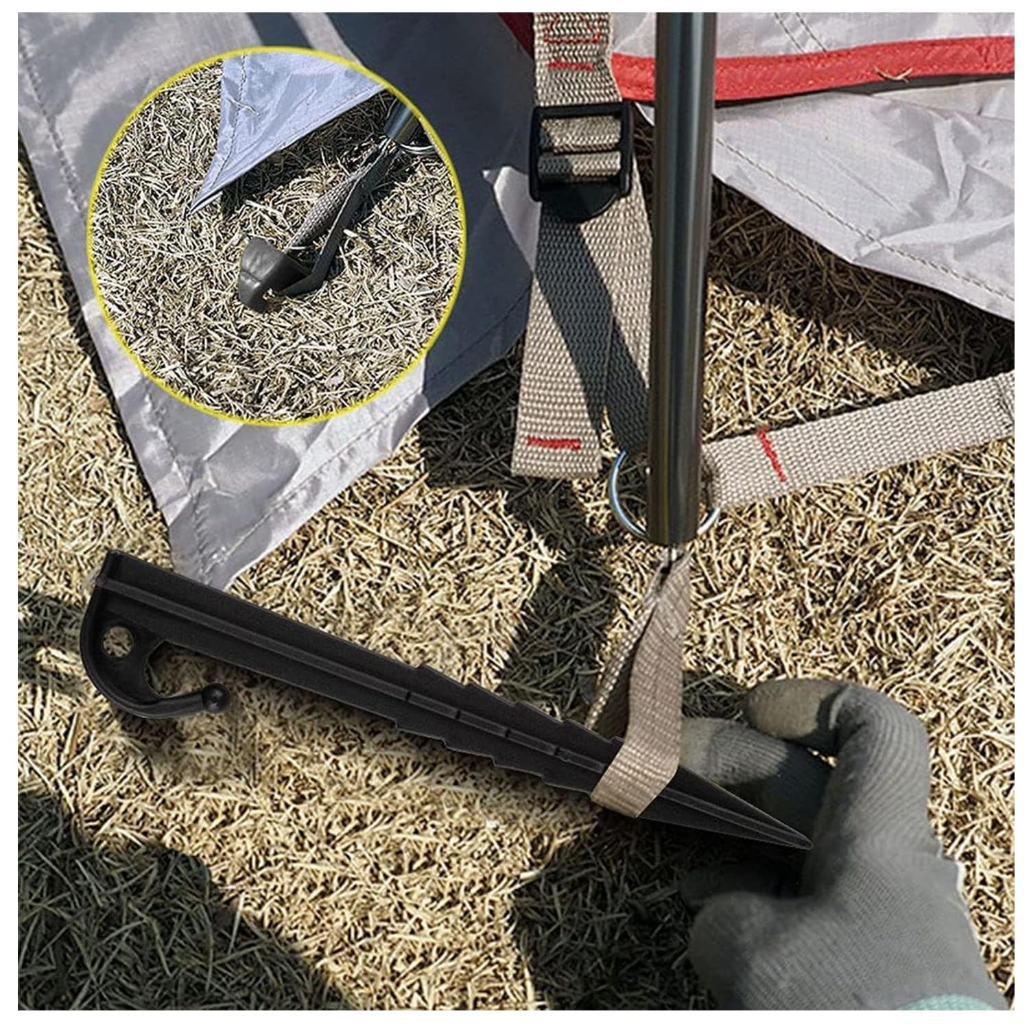LNGJIN 24PCS Heavy Duty Plastic Tent Stakes - Camping Ground Pegs for Outdoor Tents, Hammocks & Canopies | Durable Garden Spikes & Caravan Hooks for Secure Anchoring in Sand, Grass & Soft Soil