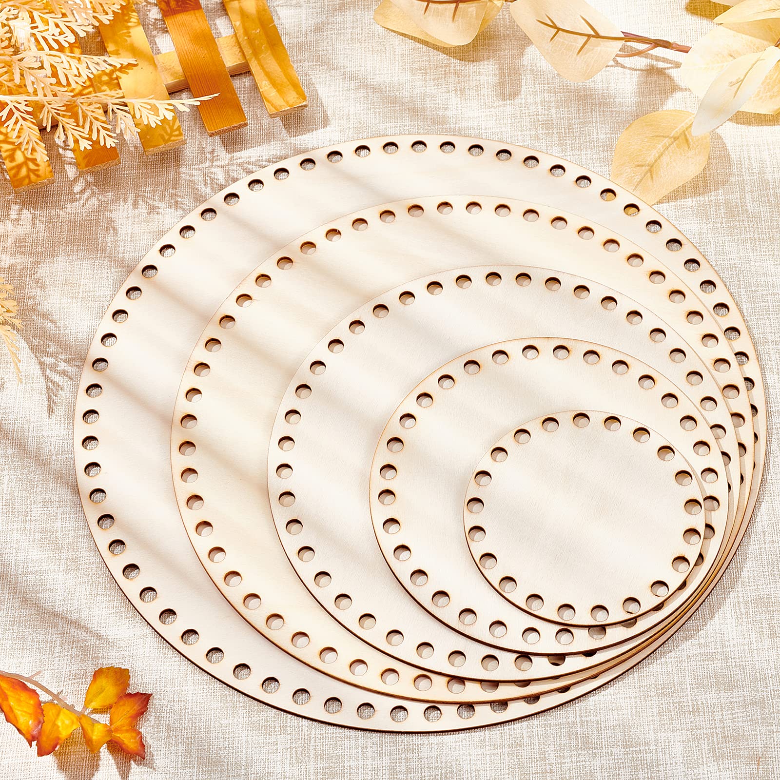Natural Wooden Basket Bases for Crochet - 5 Sizes (3.9/5.9/7.9/9.9/11.9 Inch) Round DIY Weaving Supplies - Perfect for Handmade Storage Baskets, Home Decor & Craft Projects