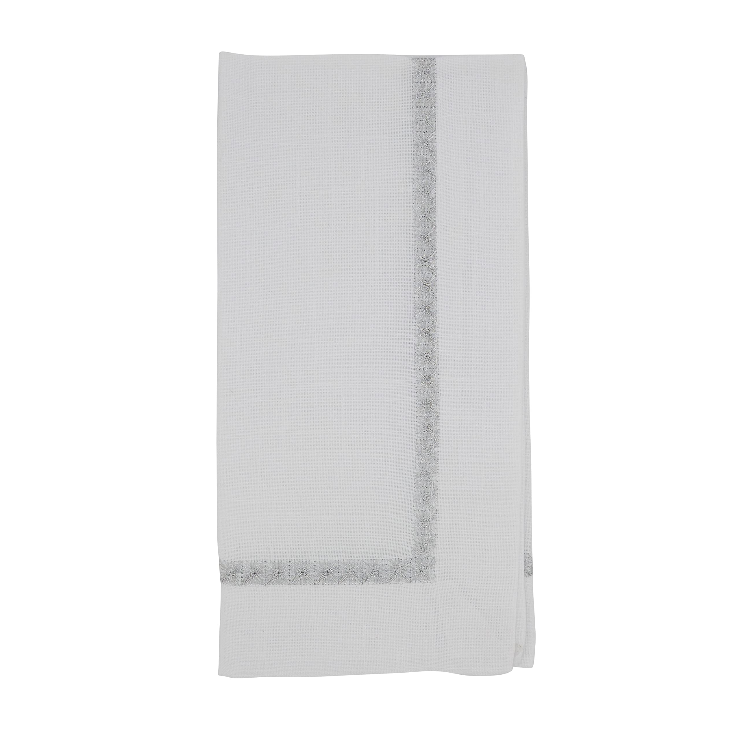 Embroidered Border Table Napkins Set of 4 - Premium Linen Dinner Napkins for Formal Dining, Parties & Holiday Gatherings