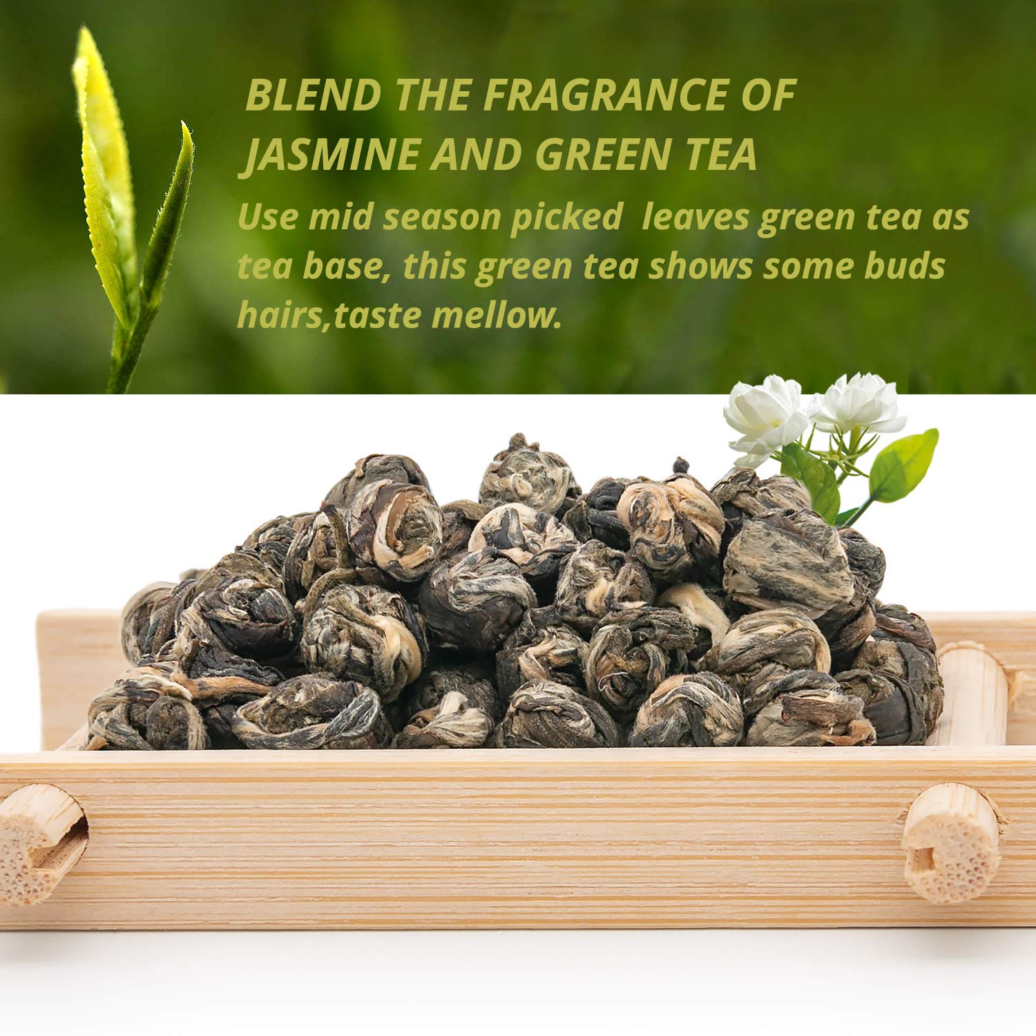 Premium Chinese Jasmine Pearls Tea - Loose Leaf Green Tea Dragon Pearls (Grade 2) - 1000g (2 x 500g Resealable Bags) - Perfect for Relaxation, Meditation & Afternoon Tea Time