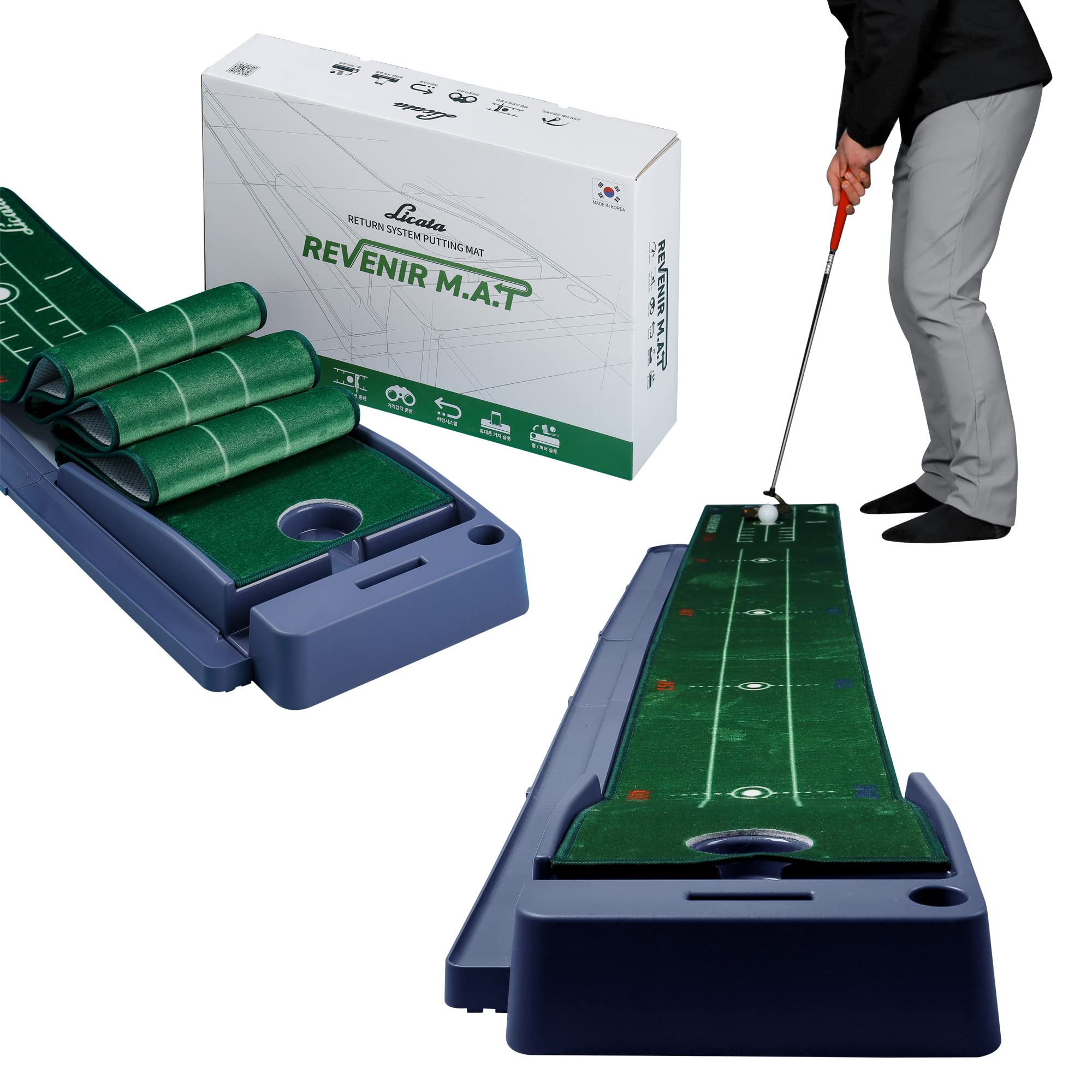 LICATA 9ft Golf Putting Mat with Ball Return - 2-Speed Indoor Practice Putting Green for Home/Office - Wrinkle-Free Golf Training Aid & Gift for Men Golfers - Perfect for Improving Short Game & Office Relaxation