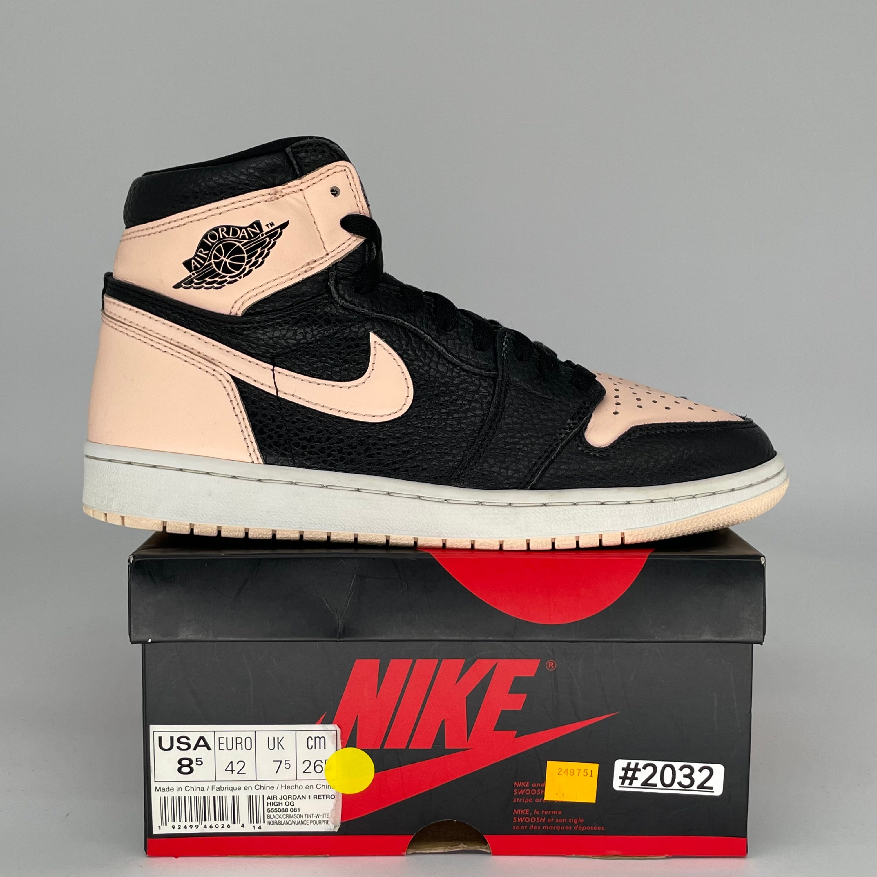 AIR JORDAN 1 CRIMSON TINT Sneakers - Men's Size 8.5 (555088-081) - Retro High Top Basketball Shoes for Casual Wear & Street Style