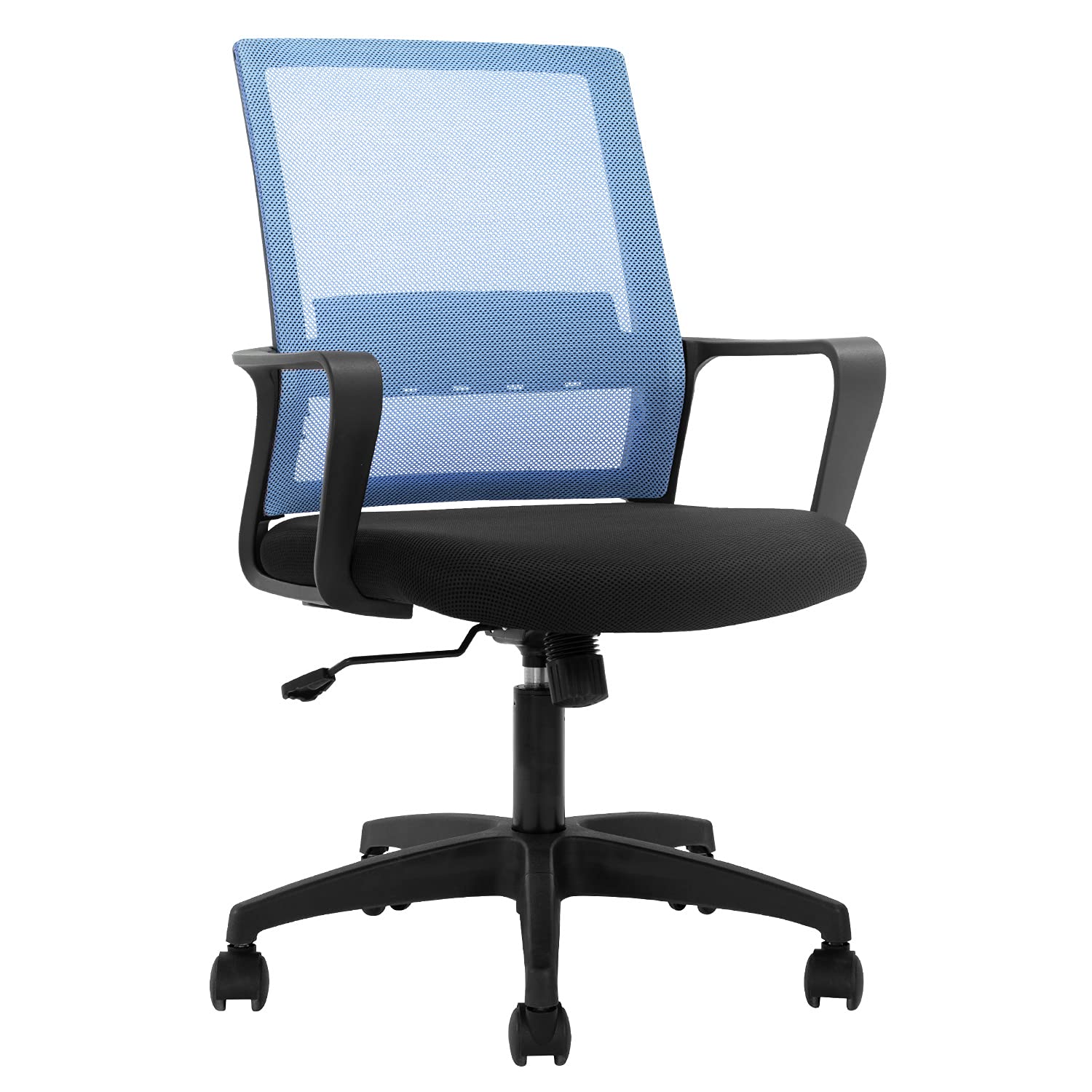 Ergonomic Office Chair with Adjustable Height, Mid Back Mesh & Lumbar Support - Swivel Computer Desk Chair with Armrests (Blue) - Perfect for Home Office, Gaming & Workspaces