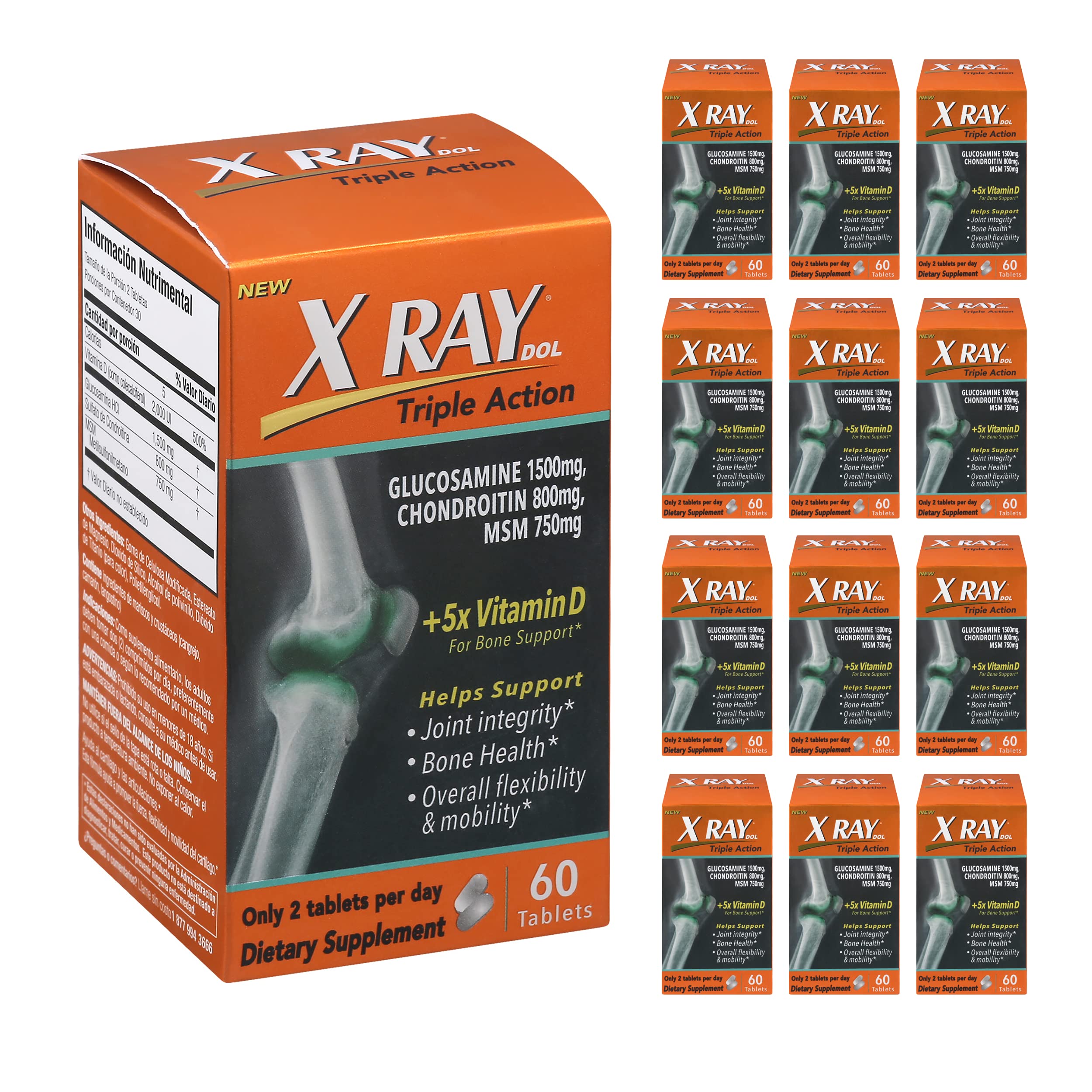XRAY Triple Action Joint Health Supplement with Vitamin D - 60 Count (Pack of 12) - Supports Joint Mobility & Comfort - Ideal for Active Adults & Seniors