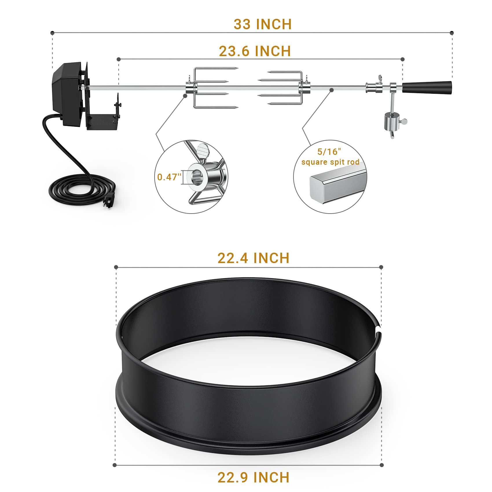 OnlyFire Rotisserie Ring Kit for Weber 22.5