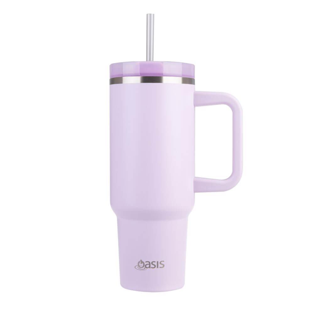 1.2L Insulated Tumbler with Straw & Lid - Leakproof Travel Mug for Hot & Cold Drinks - Perfect for Commuting, Office & Outdoor Activities - White Orchid Design