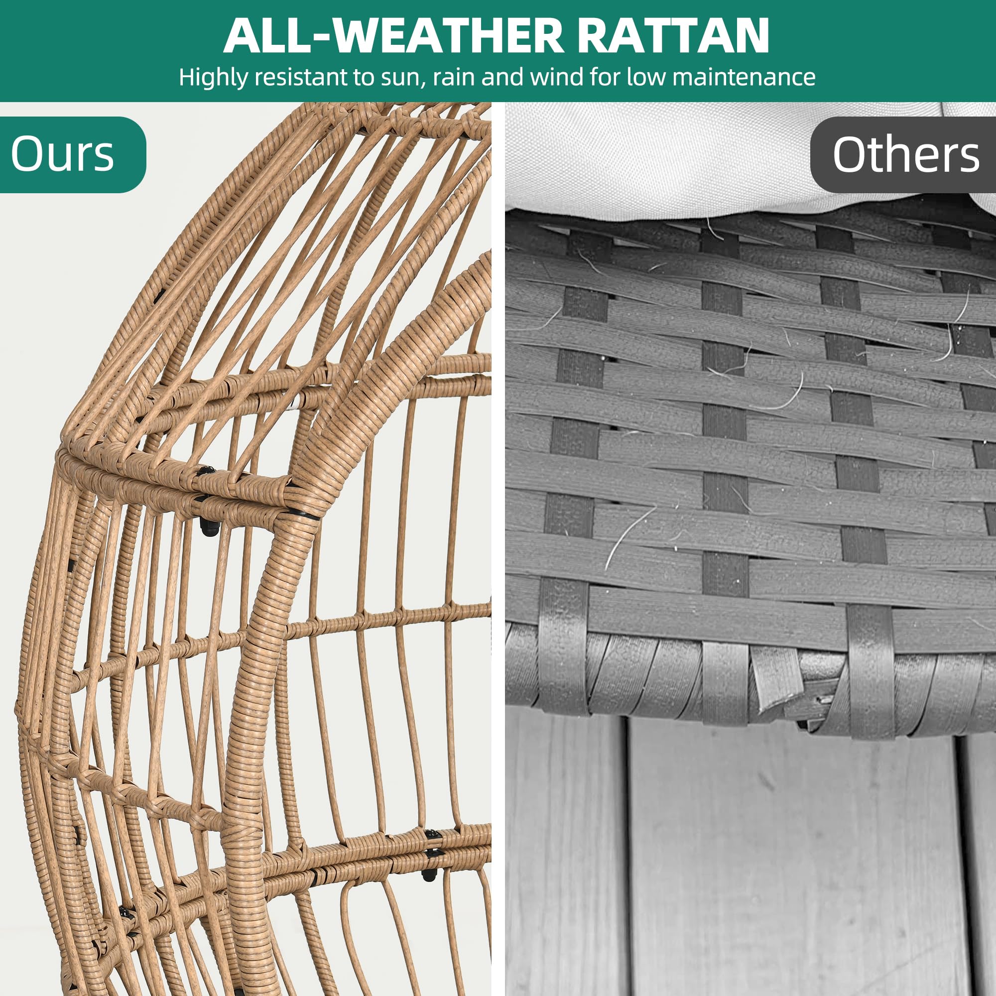 YITAHOME Oversized Wicker Egg Chair for Outdoor & Indoor Use - 370lbs Capacity, Includes Stand & Cushion - Round Basket Lounger for Patio, Balcony, Bedroom - Beige - Perfect for Relaxing, Reading & Sunbathing