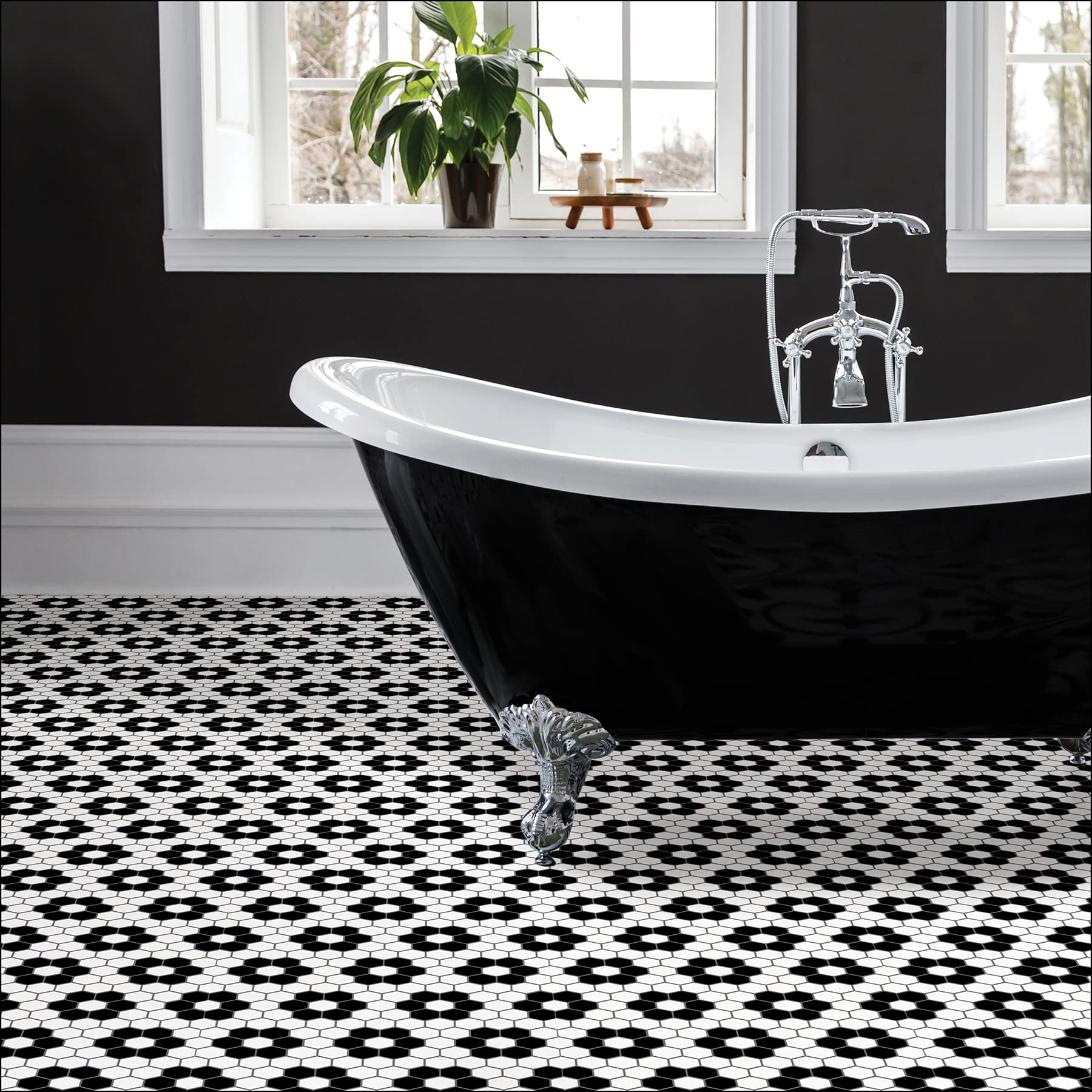 FloorPops FP3931 Peel and Stick Vinyl Floor Tiles - Black, Easy DIY Installation, Waterproof & Durable (2-Pack) - Perfect for Kitchen, Bathroom, Laundry Room & Home Renovation