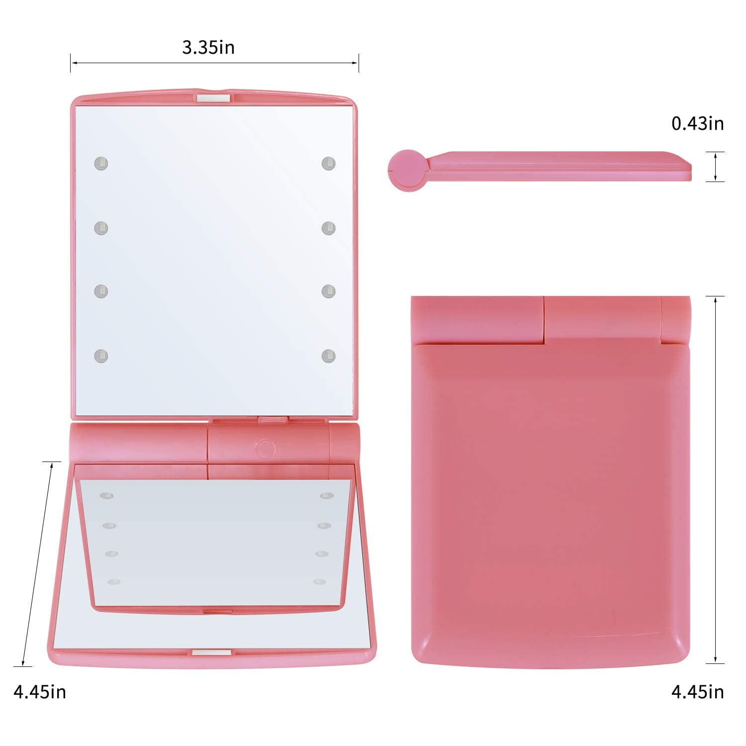 8 LED Travel Makeup Mirror - Compact Folding & Portable for Women (Pink) - Perfect for Travel & Touch-ups