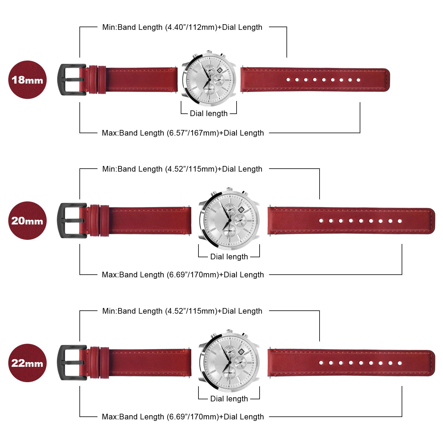 Fullmora Quick Release Leather Watch Band 22mm 20mm 18mm - Burnished Strap Compatible with Samsung Galaxy Watch & Garmin - Perfect for Business, Casual & Everyday Wear