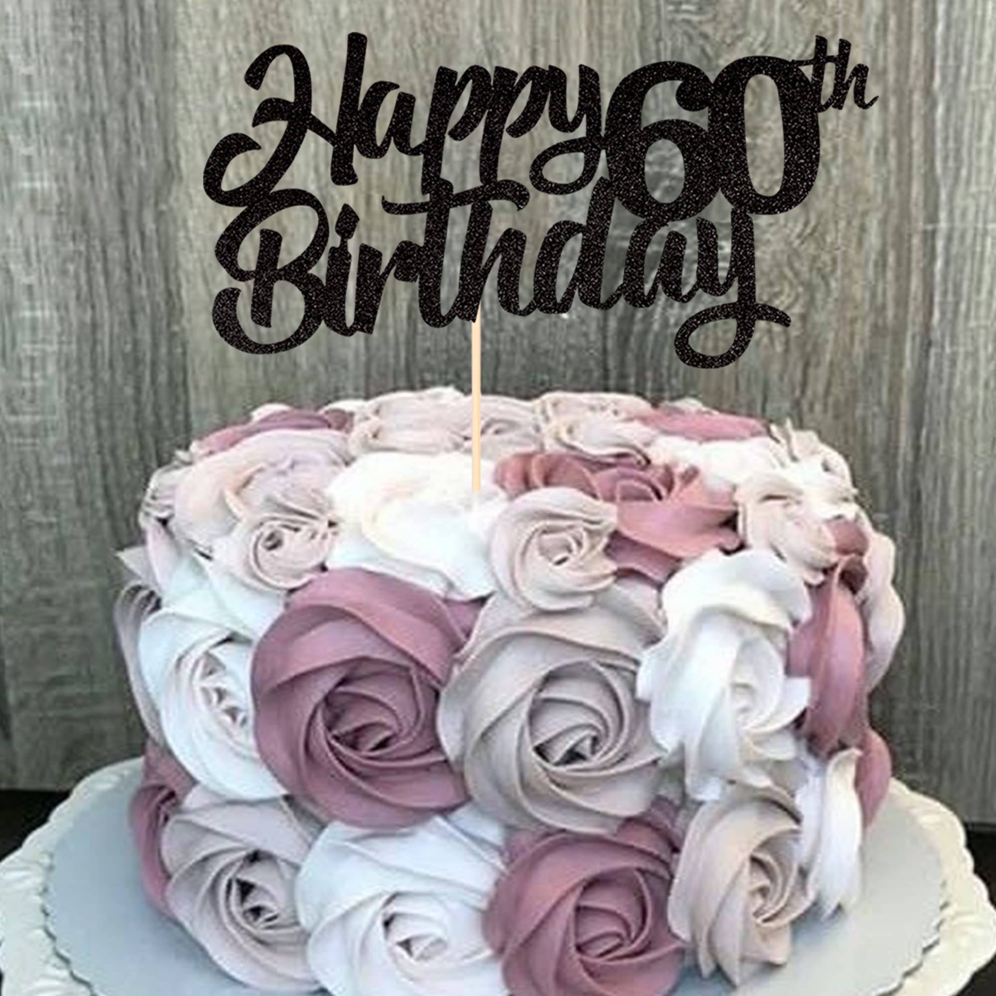 1 Pack Happy 60th Birthday Cake Topper - Glitter 60th Birthday Cake Picks - Cheers to 60 Years - Sixty Fabulous Cake Decorations for 60th Birthday Party Supplies - Black - Perfect for Birthday Cakes, Cupcakes & Dessert Tables