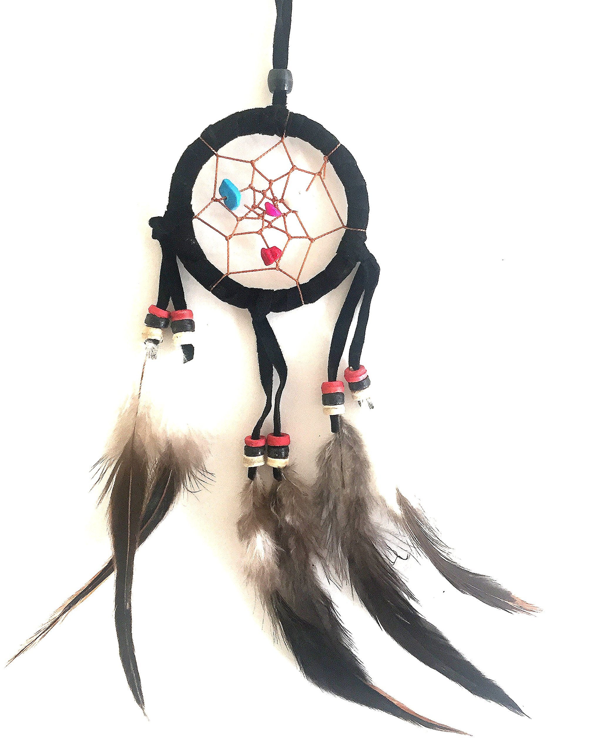 OMA BRAND Mini Dream Catcher Car Charm - Black Suede with Real Stones, Handmade Rearview Mirror Accessory for Protection & Good Luck | Perfect for Cars, Gifts & Spiritual Decor
