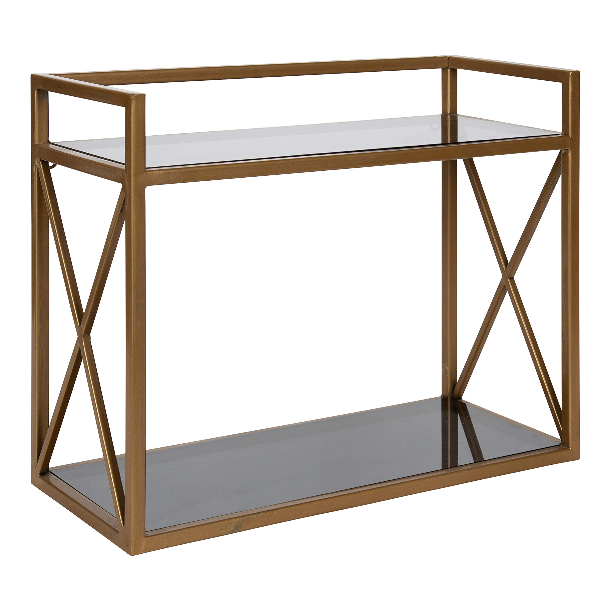 Kate and Laurel Blex Glam 2-Tier Metal and Glass Wall Shelf - 18 x 8 x 15 Inches, Gold Floating Shelf for Home Decor, Bathroom Storage & Living Room Display - Modern Chic Wall Organizer for Books, Plants & Decorative Items