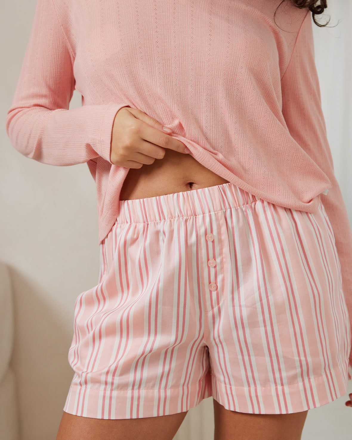 Women's Pointelle V-Neck Short Sleeve Pajama Set - Soft & Breathable Sleepwear for Summer Nights, Lounge Wear, and Relaxing at Home