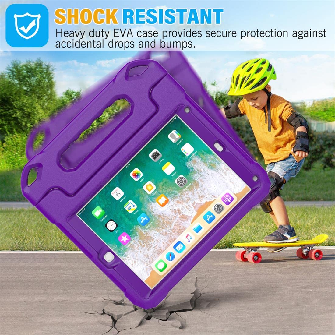 SUPLIK Shockproof Kids Case for iPad 5th/6th Gen (9.7 inch 2017/2018), iPad Air 1/2 & Pro 9.7 - Durable Protective Cover with Handle Stand & Screen Protector - Purple | Perfect for School, Travel & Home Learning