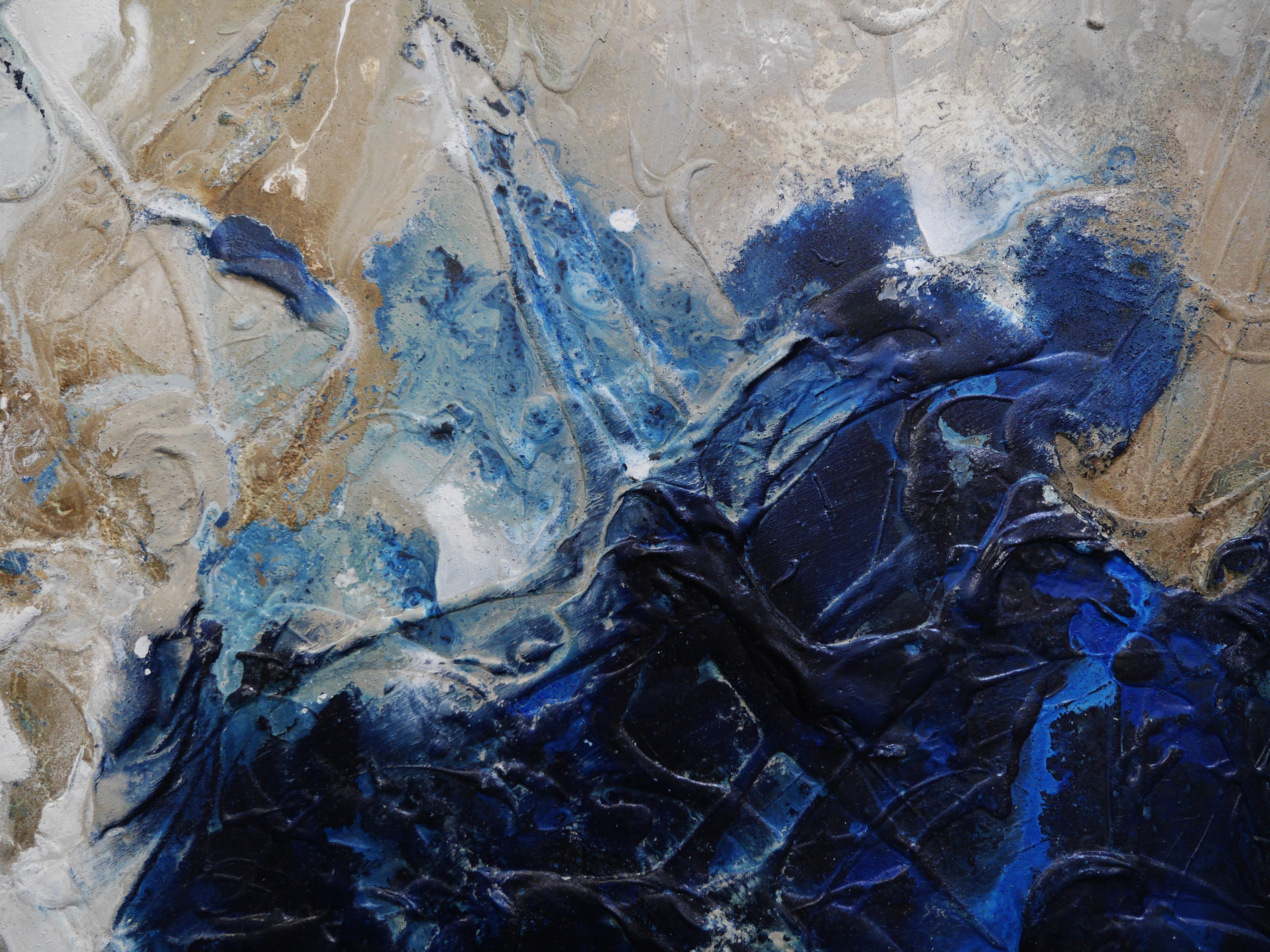Casbah Maximus 250cm x 150cm Blue Honey White Malt Textured Abstract Canvas Art - Modern Wall Decor for Living Room, Bedroom & Office