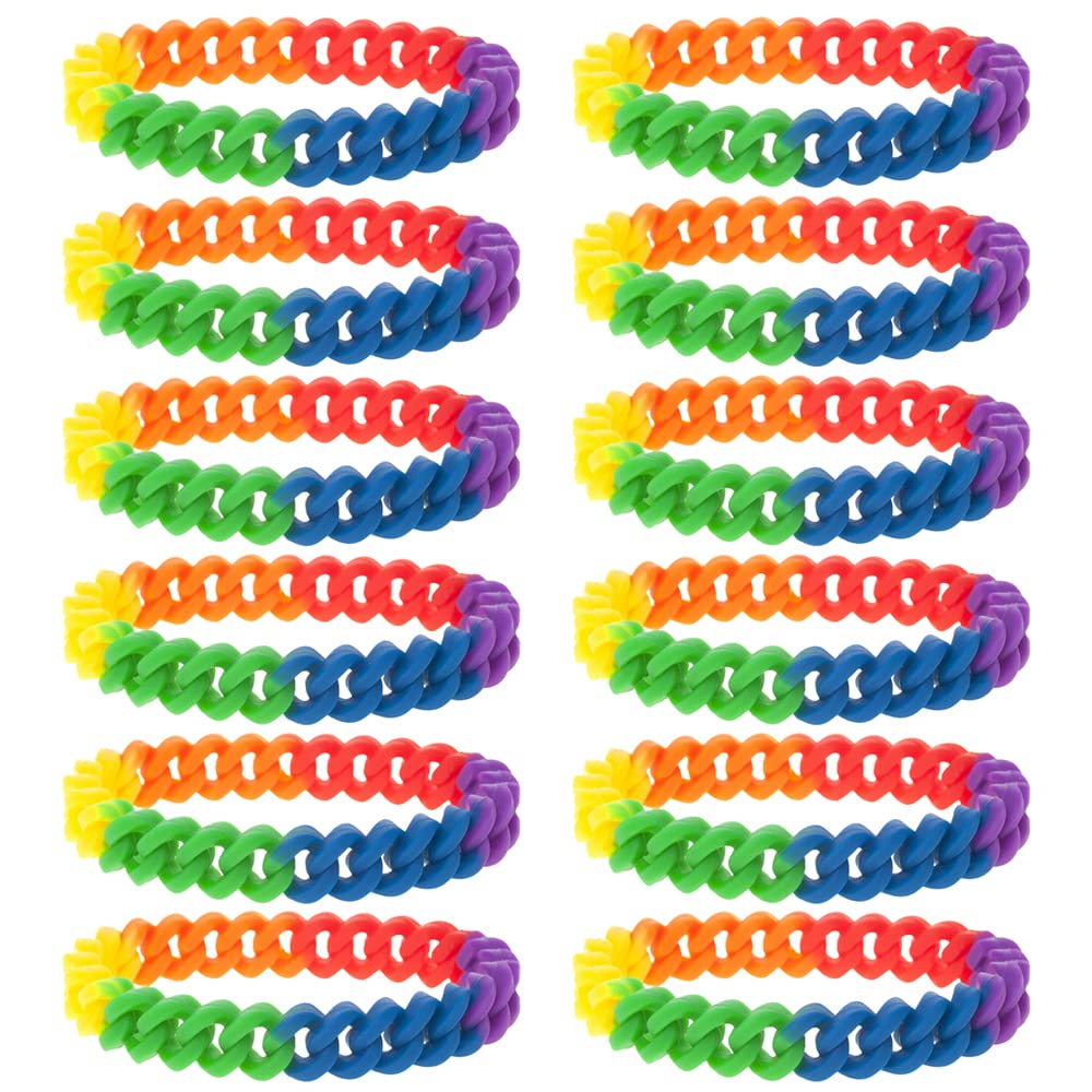 12 PCS Rainbow Chain Link Silicone Bracelets for Gay Pride & LGBTQ - Colorful Wristbands for Men & Women - Perfect for Pride Parades, Festivals & LGBTQ Support
