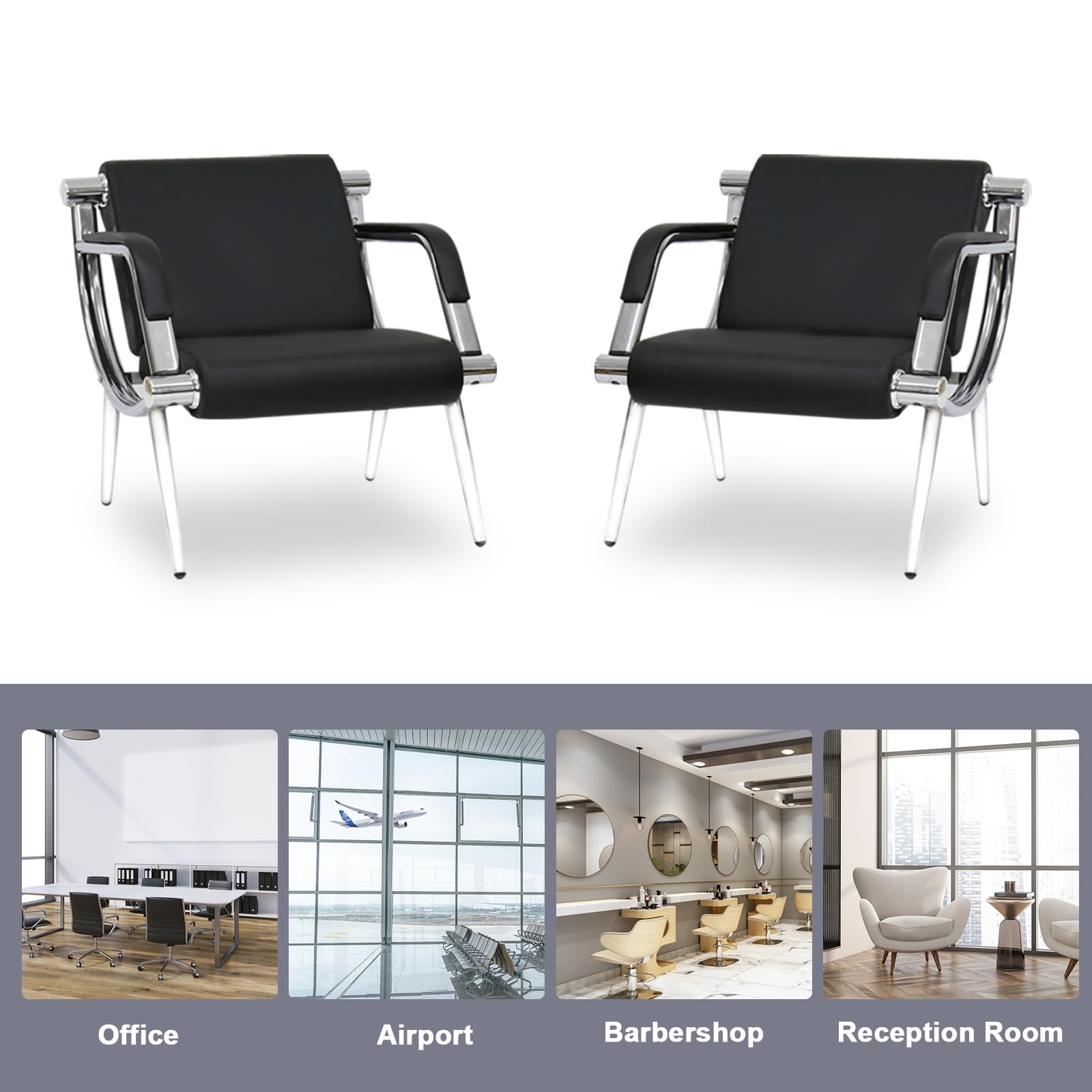 2 PCS Waiting Room Chairs - Black PU Leather Office Reception Guest Chairs for Lobby, Airport, Hotel & Clinic | Comfortable Seating Solution for High Traffic Areas