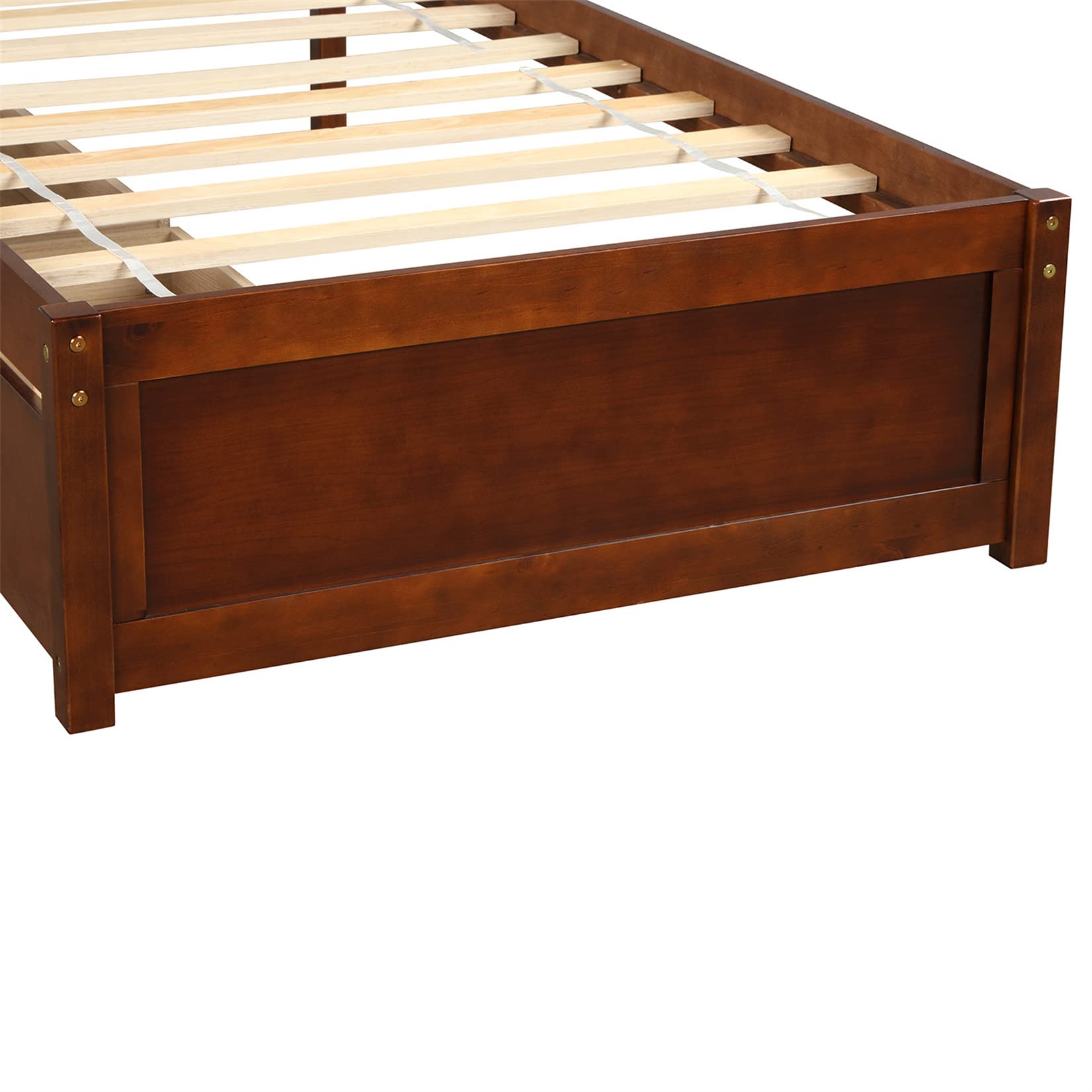 Twin Size Wooden Bed Frame with Storage Drawers, Headboard & Footboard - Solid Walnut Platform Captain Bed for Kids, Teens, and Adults | Perfect for Small Bedrooms, Guest Rooms & Dormitories