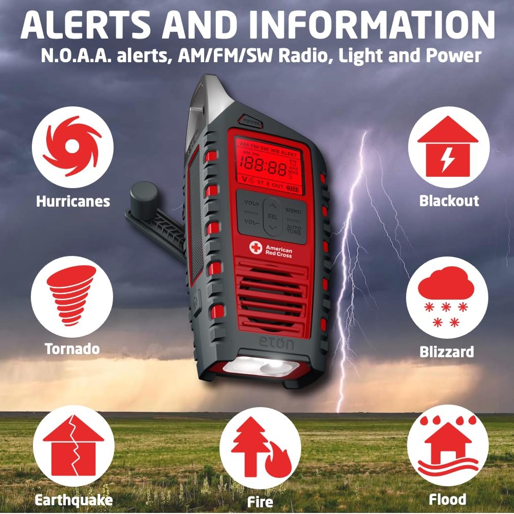 Eton Odyssey Emergency Hand Crank Radio - NOAA Weather Alert, AM/FM Shortwave, Solar Powered, Flashlight & Phone Charger, Bluetooth Speaker (Red Cross Approved) - Perfect for Camping, Hiking & Power Outages