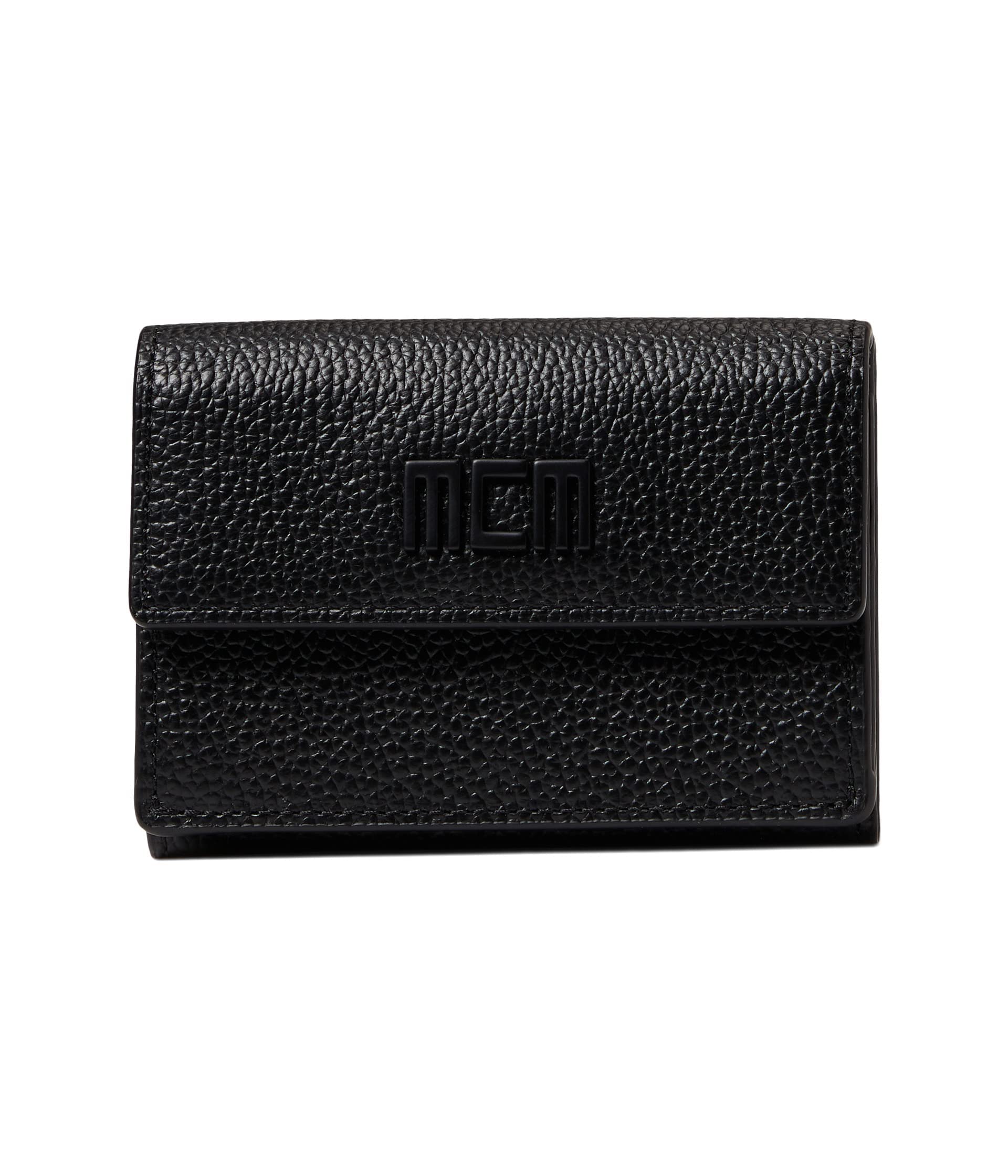 MCM Tech Flap Wallet - Two-Fold Mini Black Leather Wallet for Men & Women | Slim RFID Blocking Bifold Wallet for Everyday Use, Travel & Business