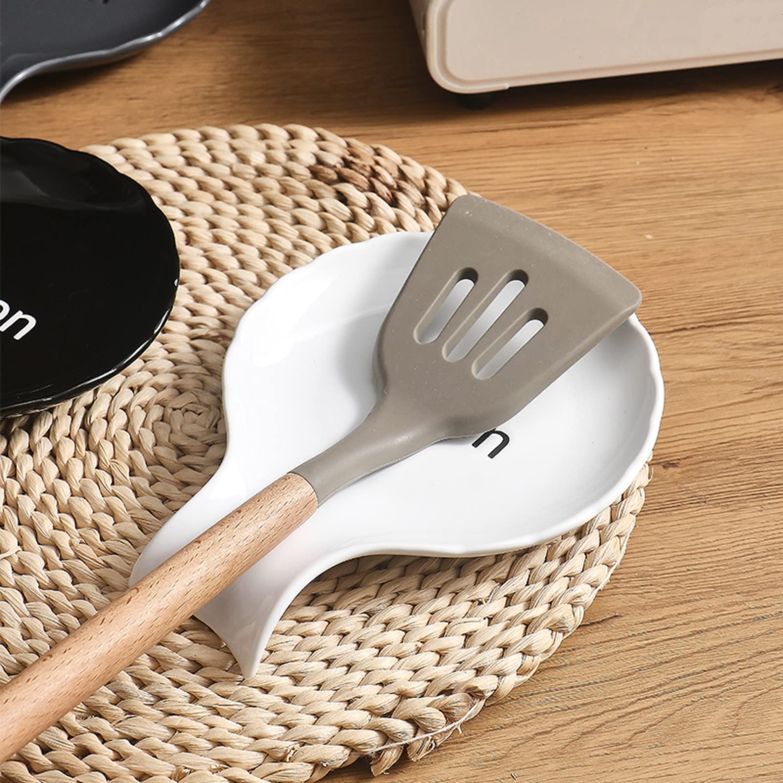 Premium Ceramic Spoon Rest for Kitchen Counter - Large Stove Top Spatula & Ladle Holder - White Kitchen Utensil Organizer (Perfect for Cooking, Baking & Keeping Countertops Clean)