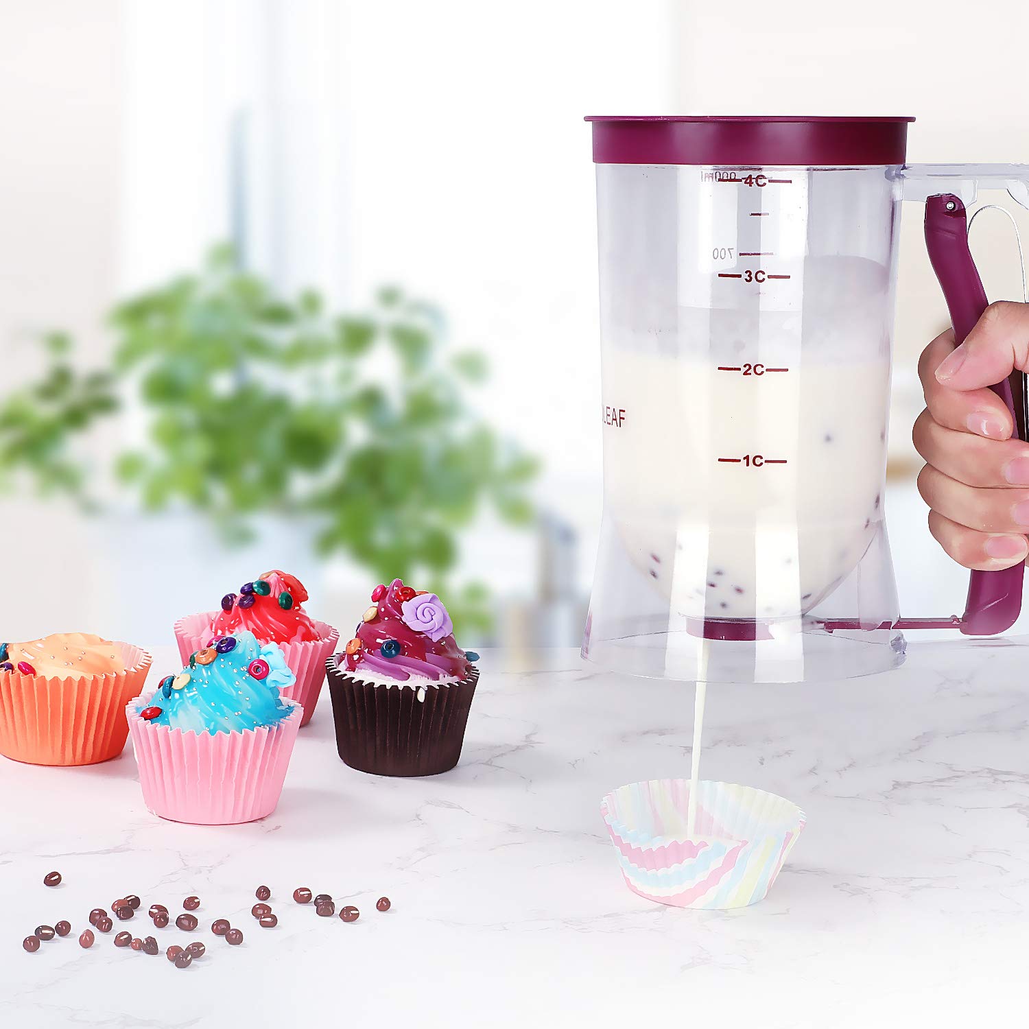 **Purple Batter Dispenser for Cupcakes, Pancakes, Waffles & Cookies - Precise Measuring Cup & Cream Separator - Essential Baking Tool for Home & Professional Bakers (Ideal for Parties, Breakfast & Dessert Making)**