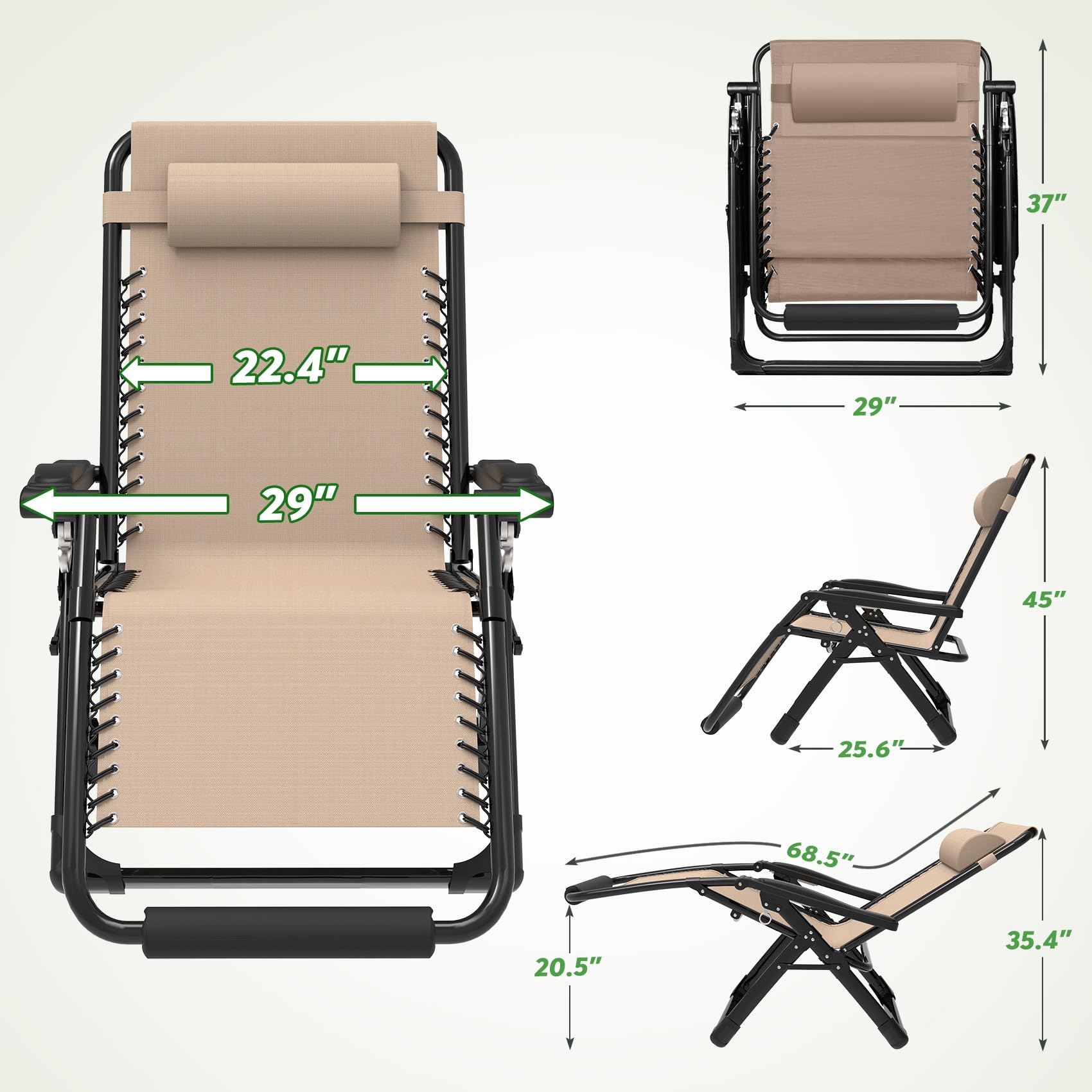 ZENPETIO 29In XL Zero Gravity Lounge Chair with Cushion - Heavy Duty 440LBS Capacity Reclining Chair for Indoor, Outdoor, Patio, Lawn & Camping - Includes Cup Holder & Footrest - Perfect for Relaxing, Sunbathing & Backyard Lounging